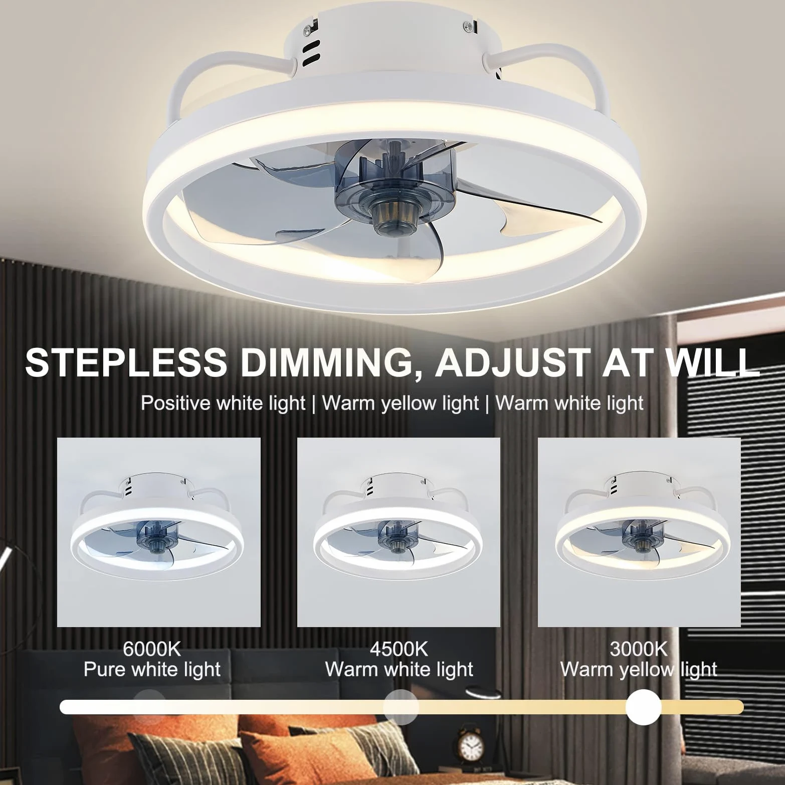 Eznaobo Ventilatori da soffitto 33/50 cm con illuminazione e telecomando, 6 velocità, regolatore di intensità, applicazione intelligente, illuminazione silenziosa e moderna per soggiorno, camera