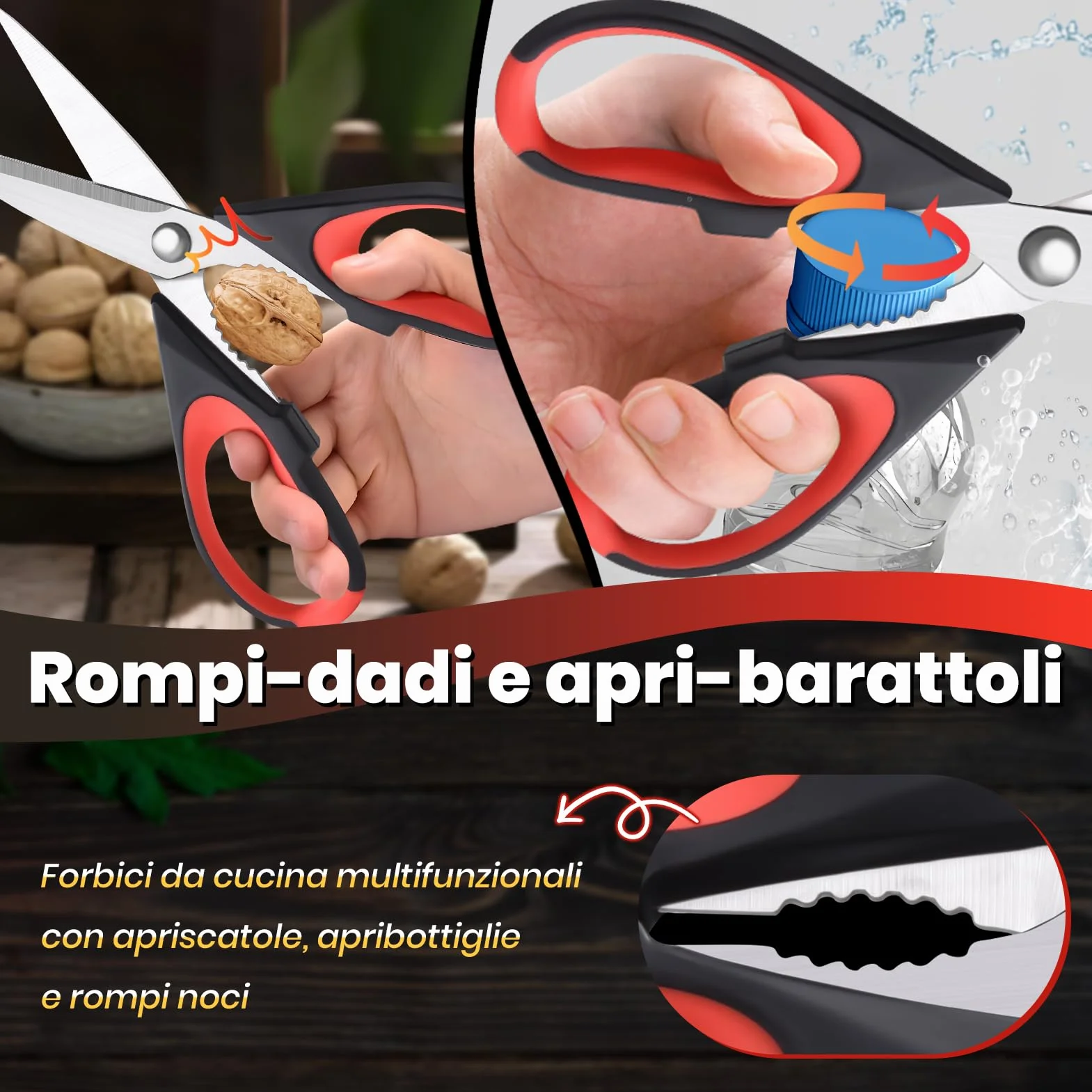 Forbici da cucina acciaio inox 22 cm, Forbici per la casa con bordo seghettato, Affilate multiuso forbici con coprilama e schiaccianoci, Forbici universali di alta qualità Lavabili in lavastoviglie