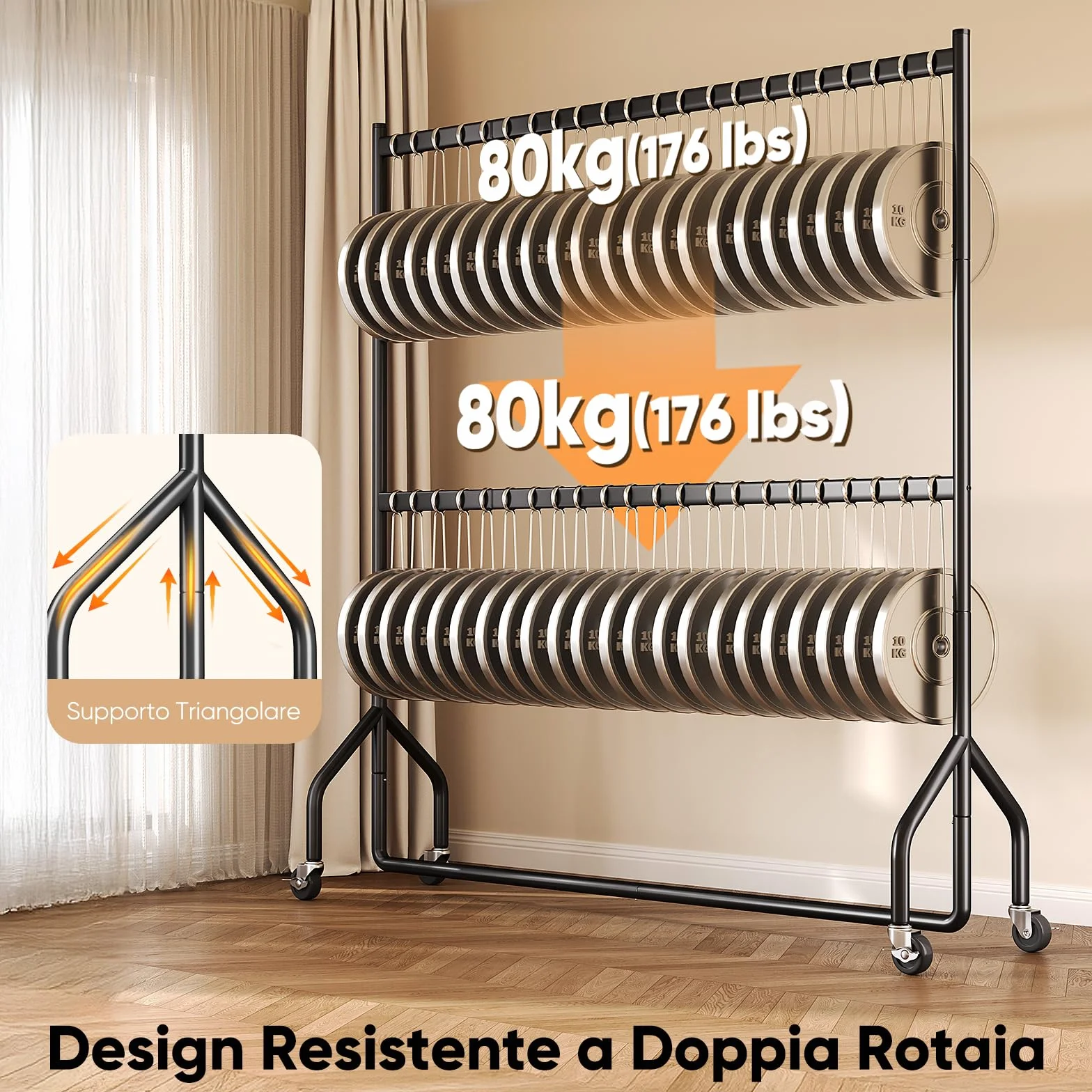 HOKEEPER Portavestiti Doppio Resistente a Carichi Pesanti con Grande Capacità, Organizzer di Armadio con Ruote per Boutiques, Camera da Letto, Lavanderia - 180cm