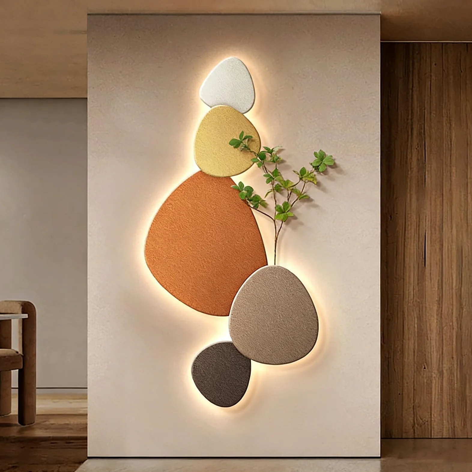 Decorazione da Parete LED 3D, Scultura Murale in Arenaria, Quadro in Rilievo con Retroilluminazione, Grande per Soggiorno Camera Letto Ingresso Corridoio(A,40 * 80CM)