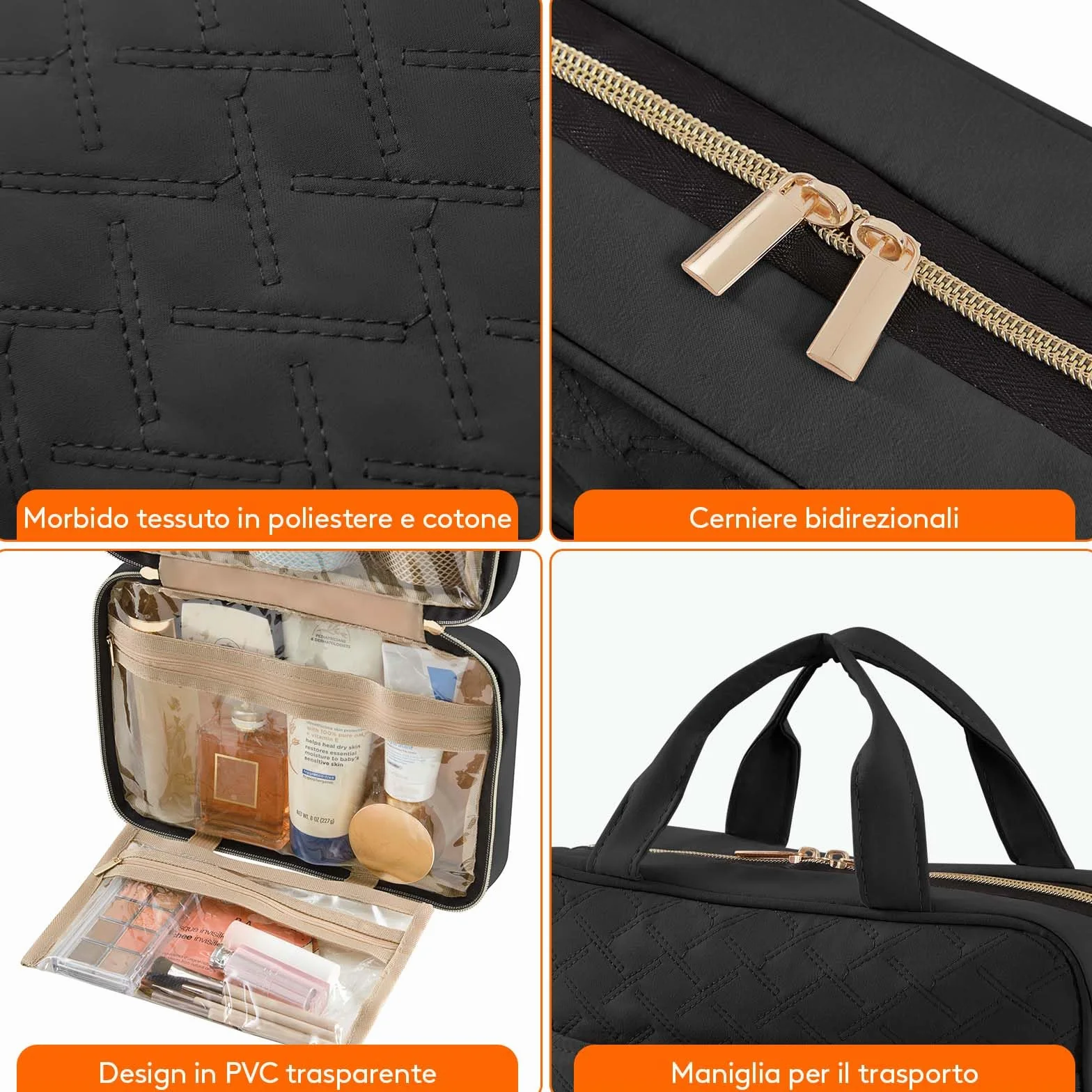 Lifewit Beauty Case da Viaggio Donna, Grande Trousse Trucchi Appendere, 4 Scomparti Trasparenti, Nero