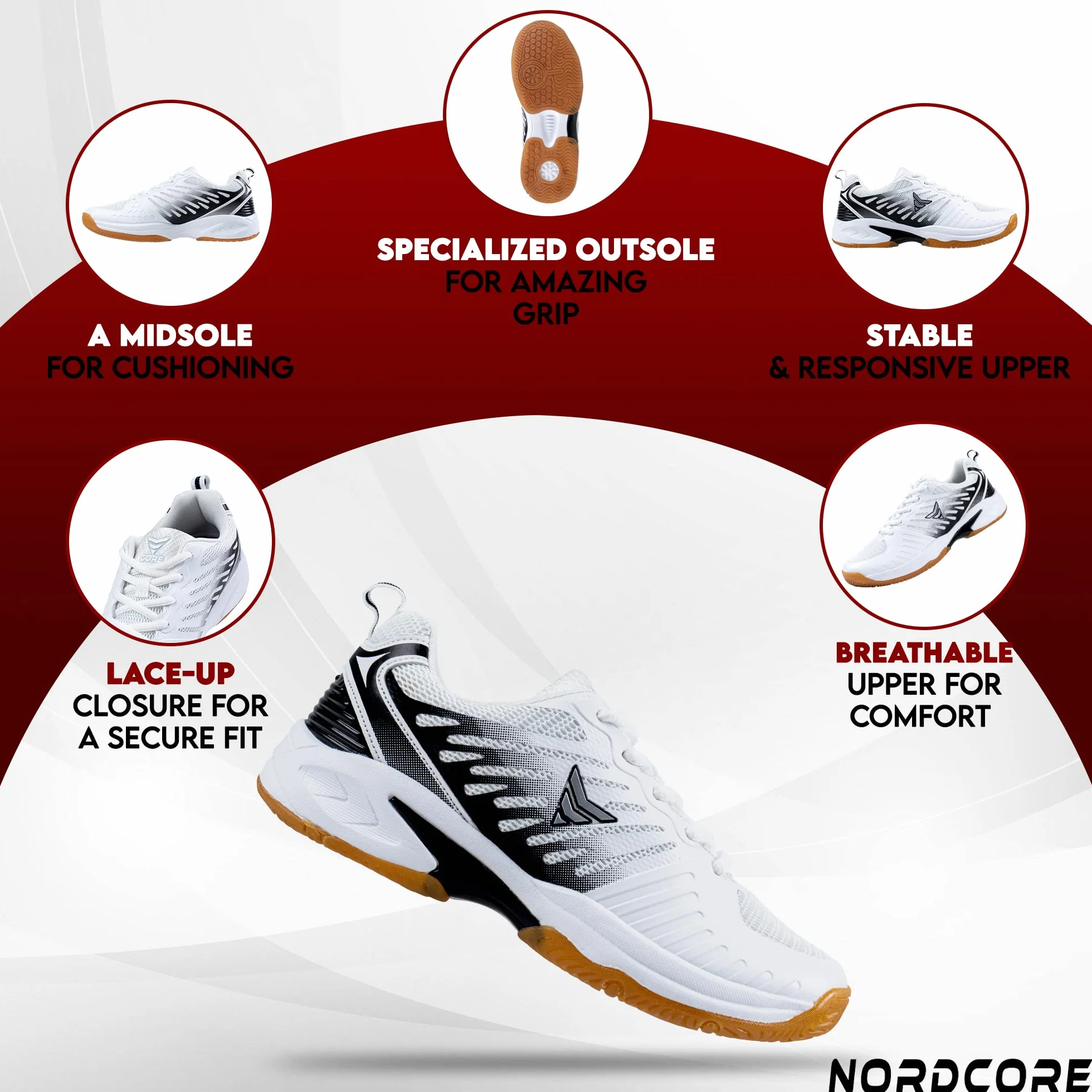 Nordcore Scarpe da Pallavolo - Scarpe Pallavolo Donna e Uomo - Scarpe Volley Leggere Adatte a Pallamano, Badminton e Altri Sport Indoor