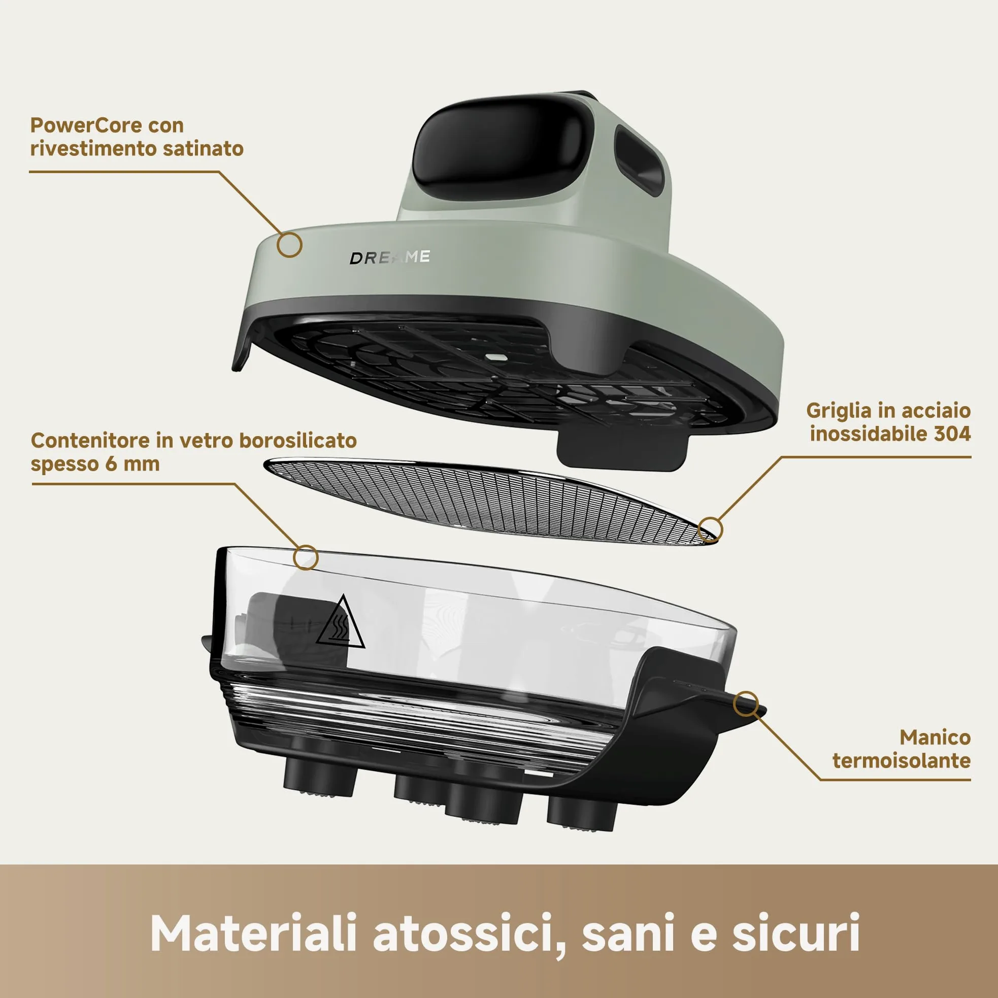 DREAME Tasti 5 in 1 Friggitrice ad aria in vetro portatile, Doppio contenitore (2,5 L + 4,5 L), Vetro borosilicato 6 mm, Circolaz. aria 3D, Lavabile in lavastoviglie, Panoramica 360°, Design modulare