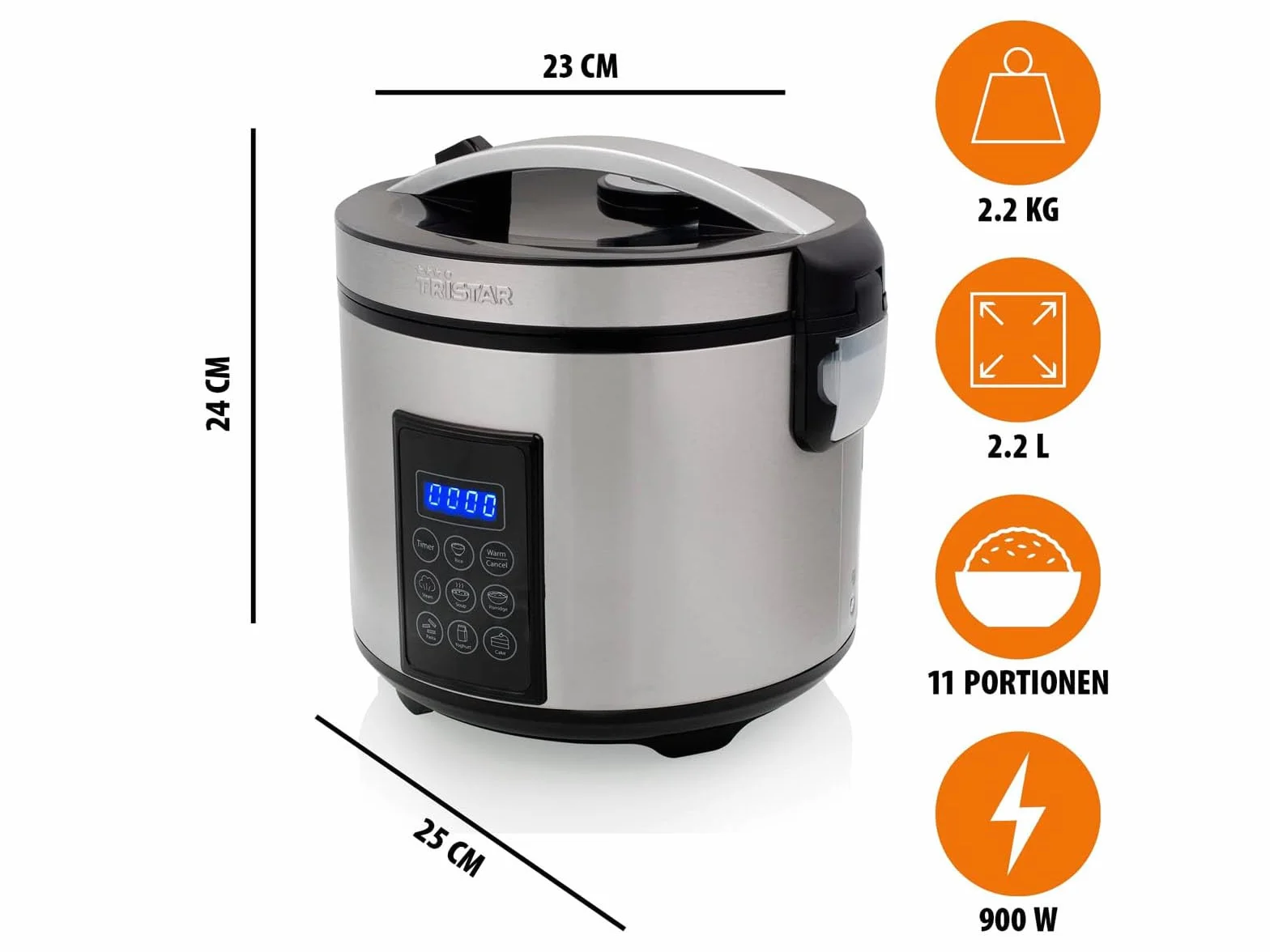 Tristar Cuociriso E Vaporiera XL 2,2 L 7 Programmi Pannello Digitale Timer BPA Free RK-6138