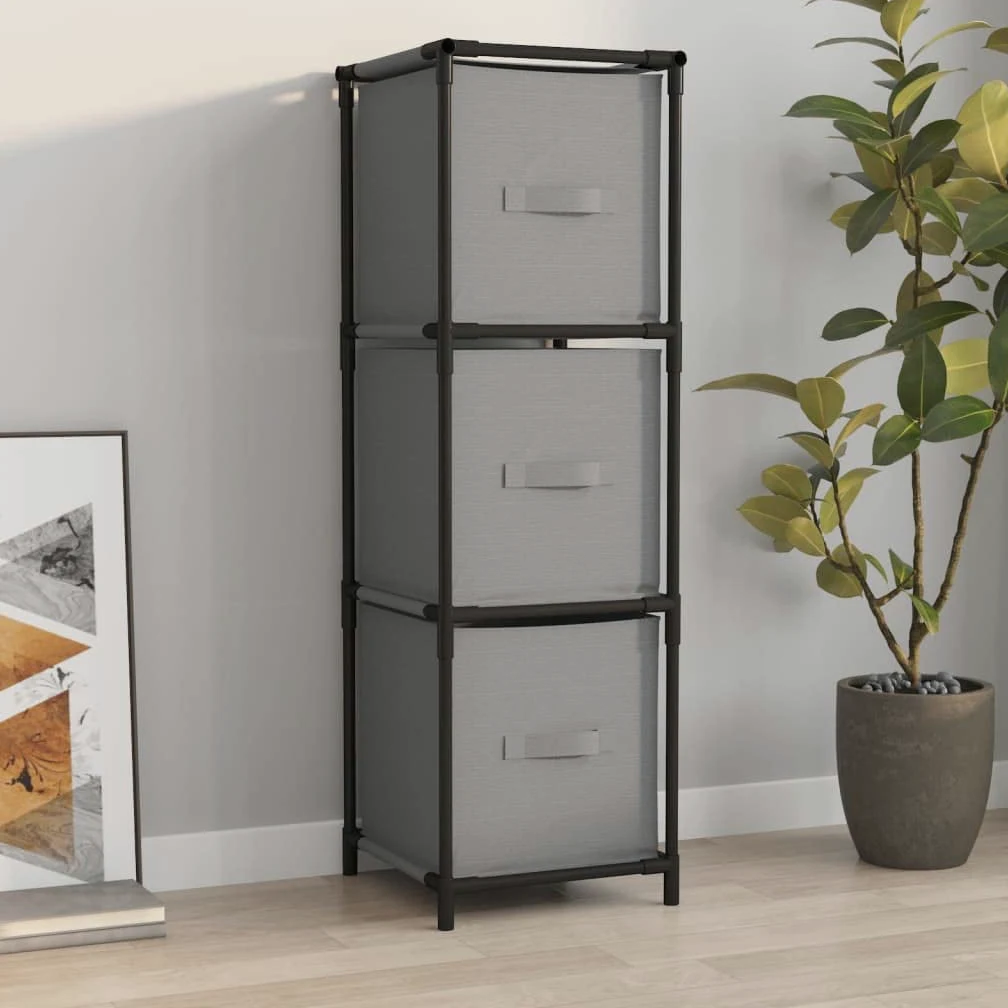 Armadio portaoggetti con 3 cassetti in tessuto, grigio, 34 x 34 x 101 cm, in acciaio, per soggiorno, camera da letto, ufficio, organizer con robusto telaio in acciaio per ordine e ripiano