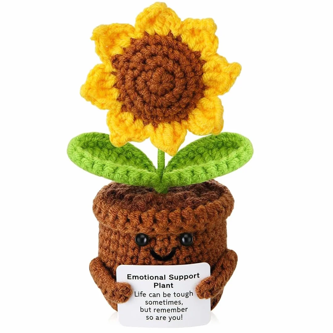 Positive Girasole Idea Regalo Compleanno- Creative Knitted Positive Girasole Doll- Gadget Scrivania Carino Portafortuna, Regali Originali per Laurea Collega Sorella Amica Ufficio