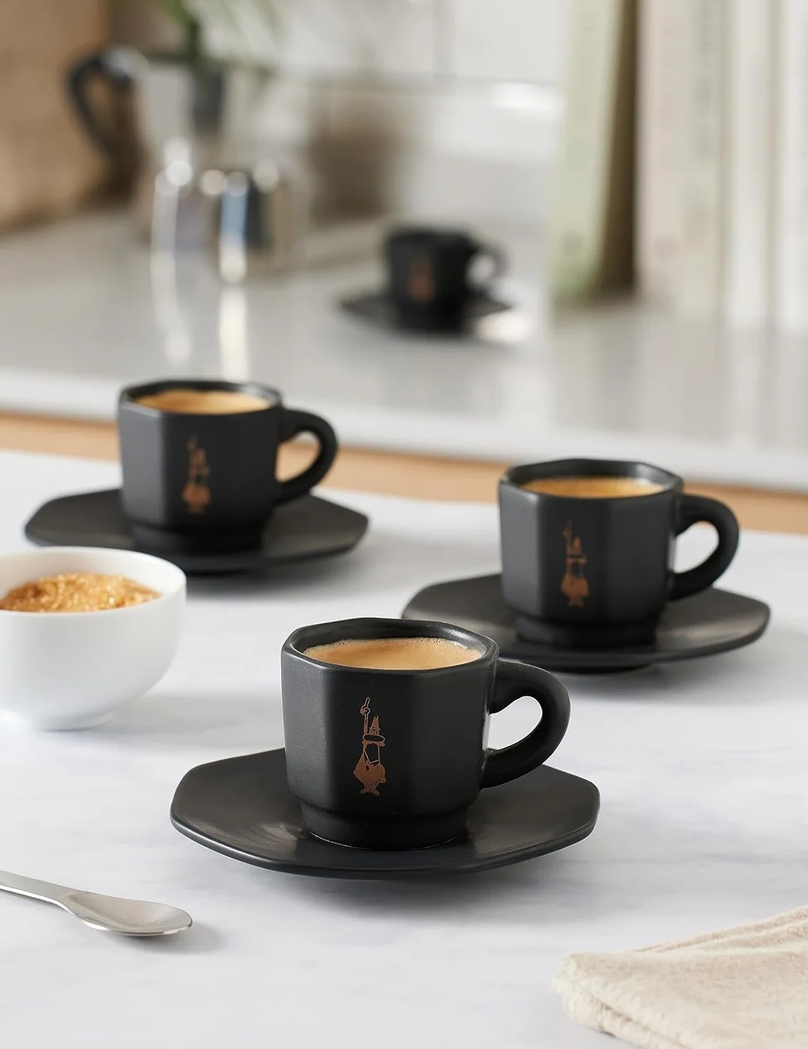 Bialetti Tazzine Ottagonali Porcellana Nero-Oro Rosa 75 Unità