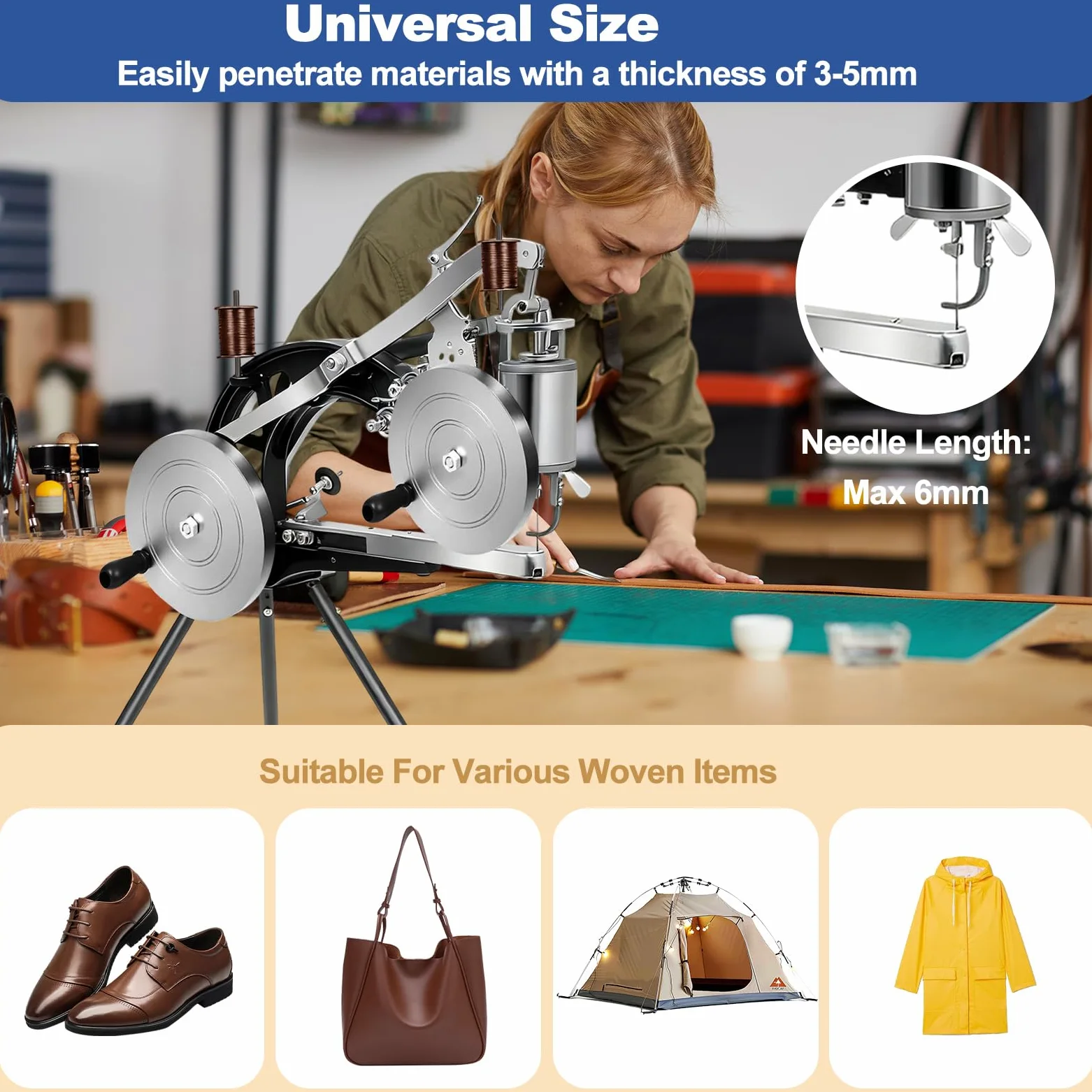 Macchina da cucire portatile in pelle, macchina da cucire manuale, macchina da cucire con aghi per tela, tela, borse, scarpe