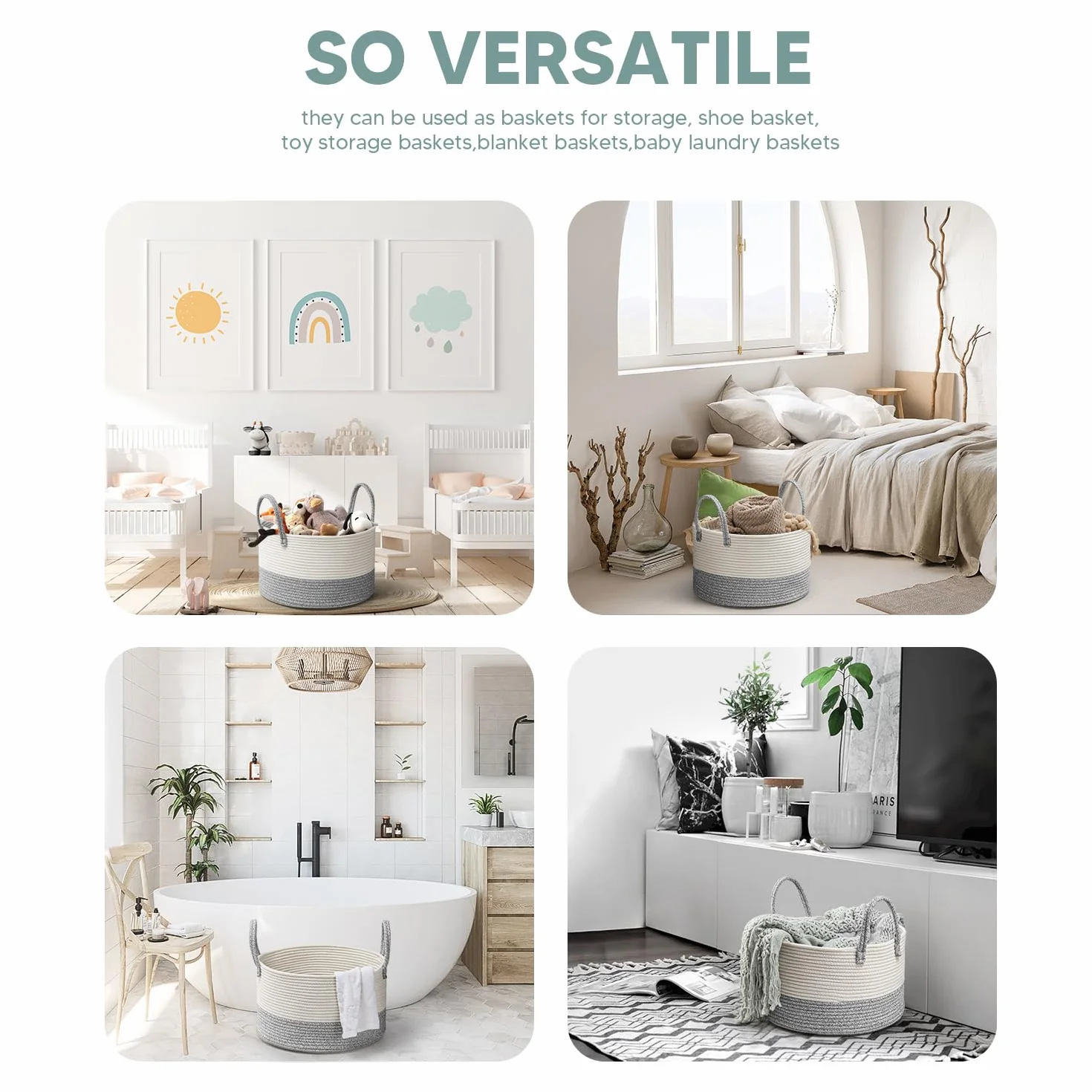Cesto Portabiancheria in Corda Intrecciata D40 x H25 CM Pieghevole Cesta Decorativa Stoccaggio Paniere con Maniglia 32L Tessuto Naturale Cesto per Coperte Esperto di Archiviazione (Grigio)