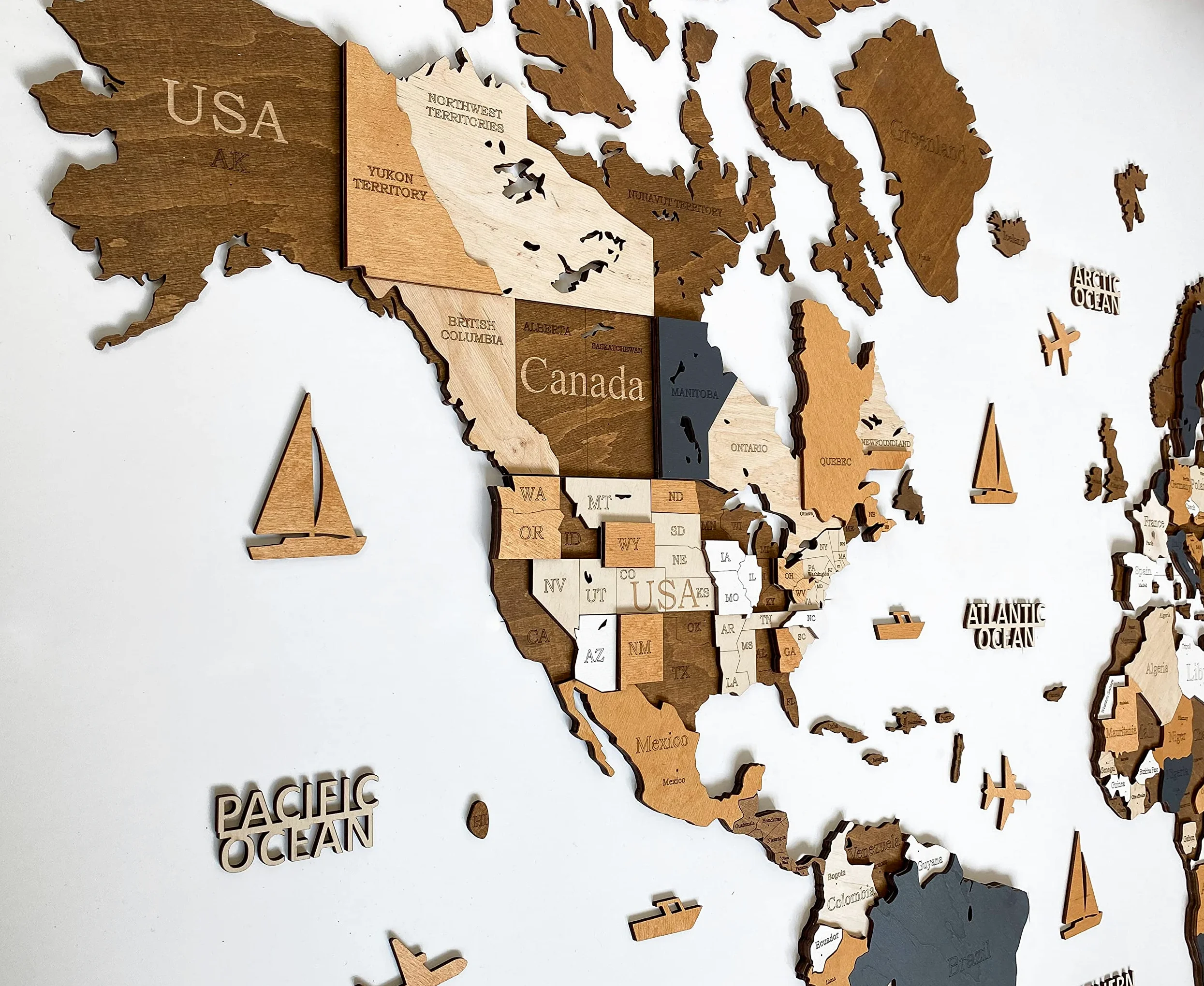 WoodLeo Mappa del mondo in legno,grande decorazione da parete in 3D,dimensioni (M & L & XL),idea regalo per ogni occasione,decorazione da parete per casa,cucina o ufficio