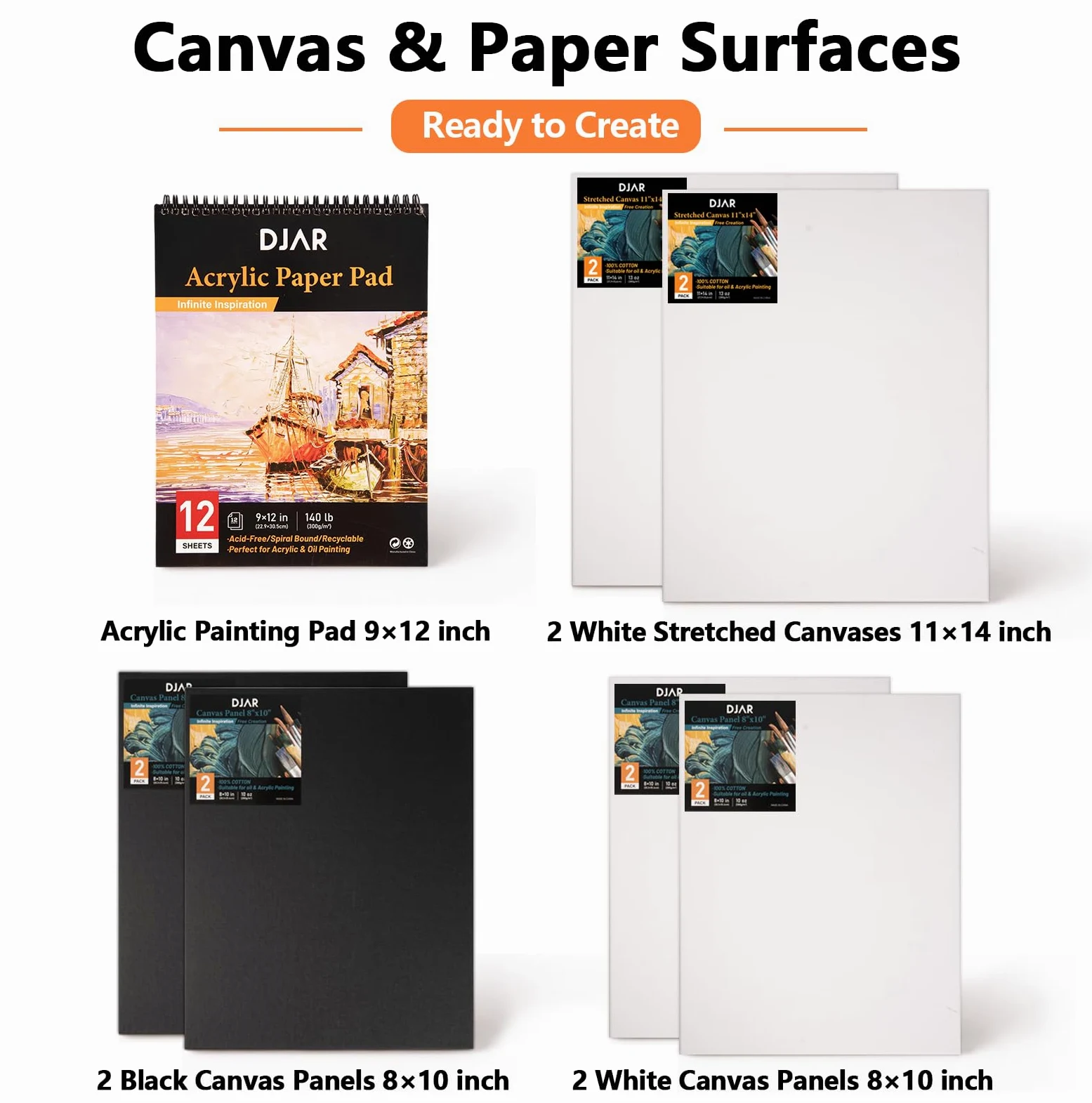 DJAR Set di 50 colori acrilici con cavalletto da tavolo, 24 colori acrilici, album da disegno, blocchi per pittura e kit completo di forniture artistiche acriliche per adulti, adolescenti e
