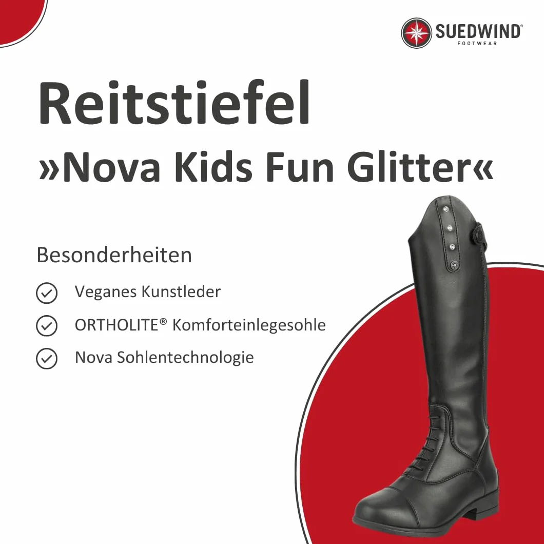 SUEDWIND FOOTWEAR Stivali da equitazione per bambini NOVA KIDS FUN GLITTER, suola comoda, cerniera YKK, effetto pelle, traspiranti
