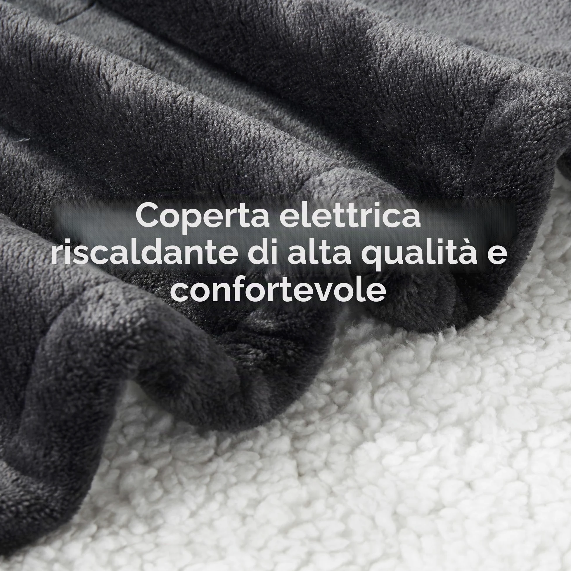 Coperta Elettrica Matrimoniale Flanella Sherpa 150x200cm, Grigio 6 Impostazioni di Calore, Da 1 a 10 ore di auto-off, Riscaldamento rapido, Protezione contro il Surriscaldamento