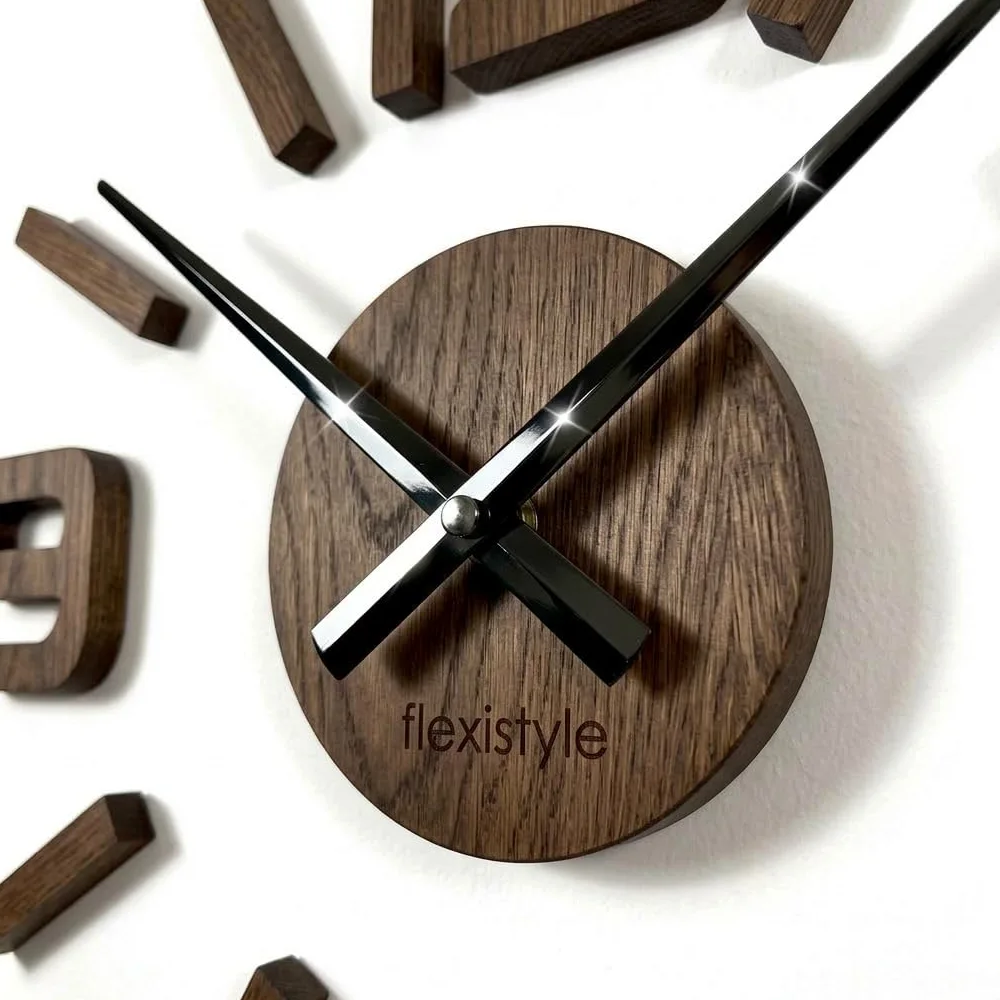 FLEXISTYLE Orologio da parete 3D fai da te, in legno di quercia/nero, grande, 100-130 cm (spessore 20 mm), decorazione da parete, per ufficio, soggiorno, camera da letto, articolo decorativo, orologio