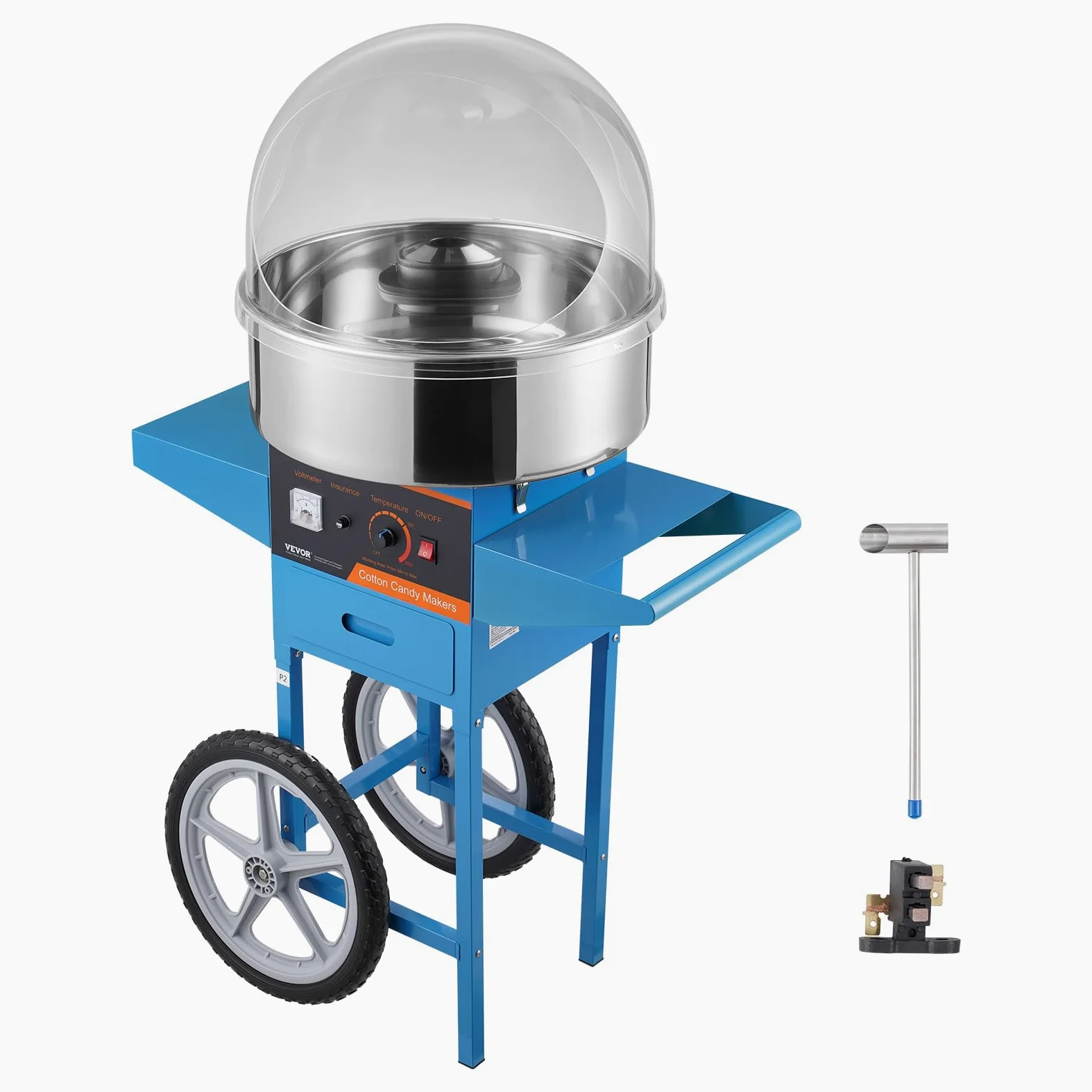 VEVOR Zucchero Filato Macchina Elettrica con Carrello, 1000W Commerciale Zucchero Filato con Copertura, Ciotola in Acciaio Inossidabile, Paletta per Zucchero e Cassetto, Compleanno Bambini, Feste di