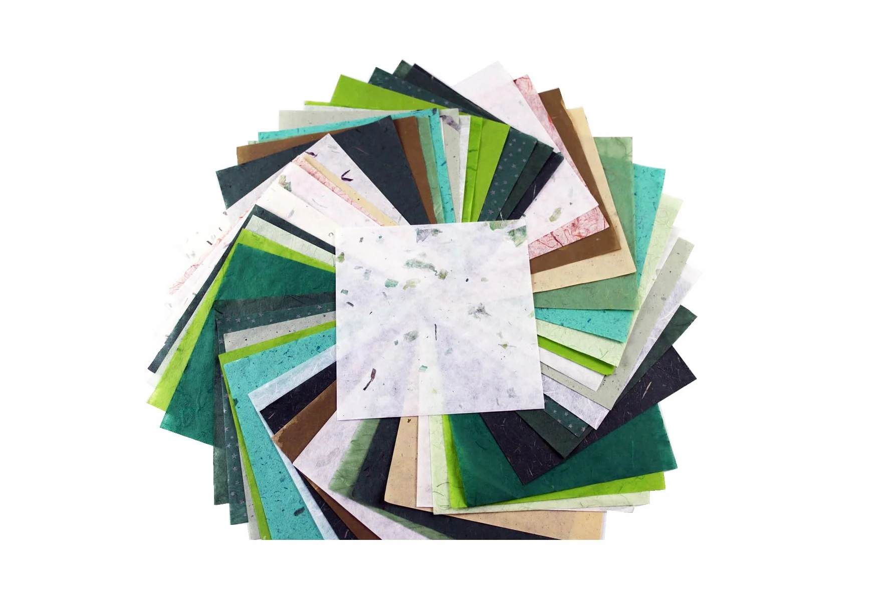 Carta per origami quadrata 15,2 x 15,2 cm fibra naturale di gelso 50 fogli (Verde misto)