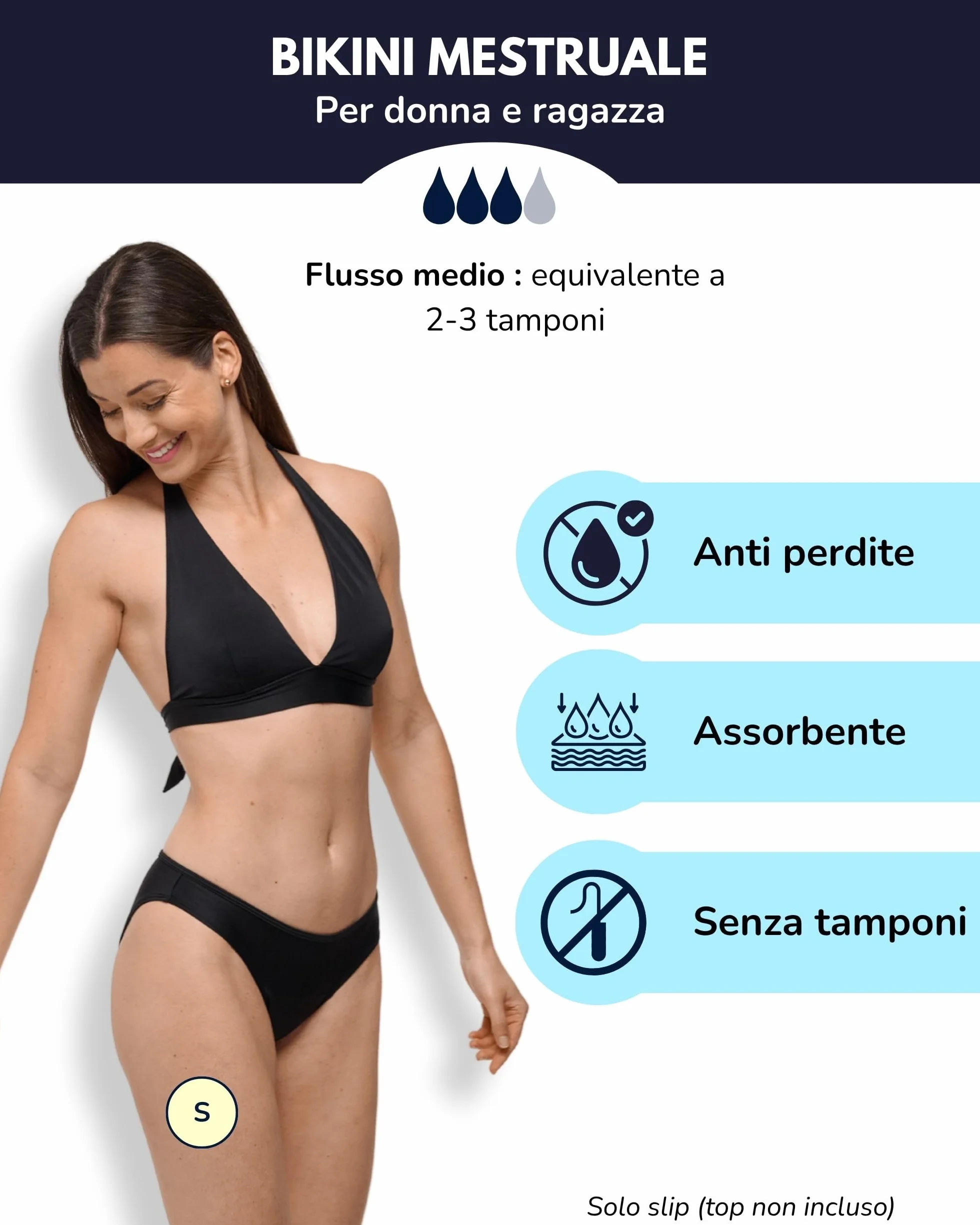 SORIO Bikini Mestruale Donna Ragazza Slip Flusso Medio Abbondante Assorbente Anti Perdite Costume Mestruale Piscina Spiaggia Eva