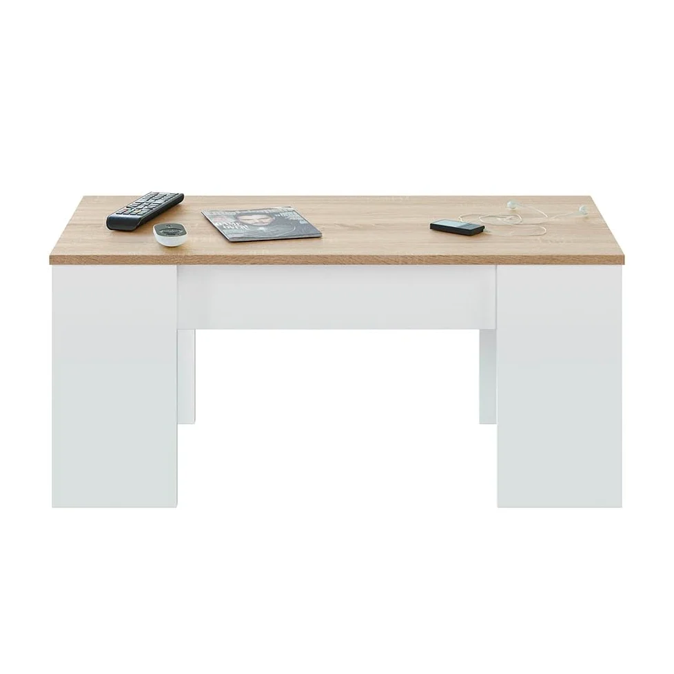 Habitdesign 0F1640A - Tavolino da salotto Low Cost, tavolo da pranzo colore Rovere Canadese - Bianco Artik, misura 100 cm (lunghezza) x 45-56 cm (altezza) x 50 cm (profondità)