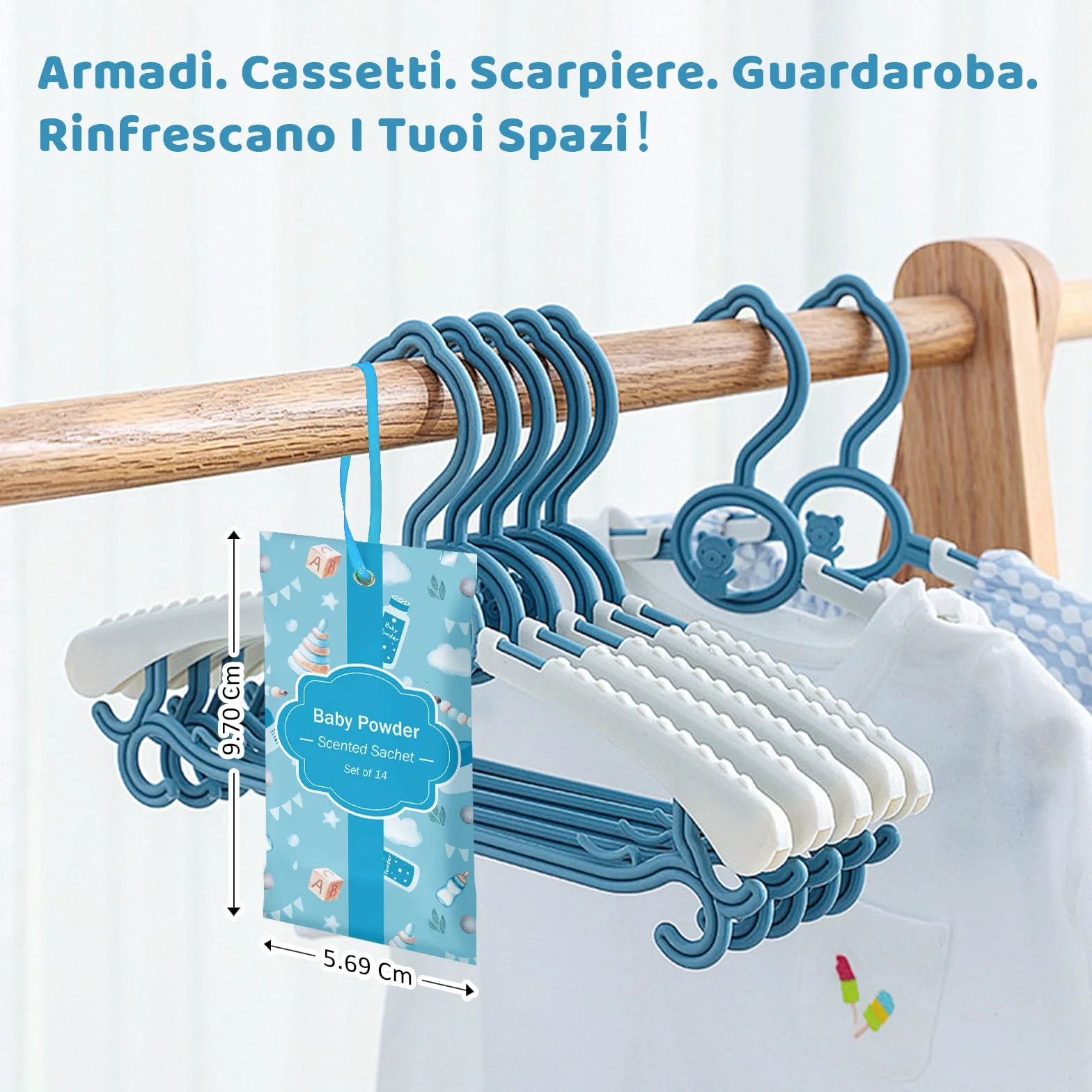 SCENTORINI Sacchetti Profumati, Profumatore Armadio Profumi di Talco per Bambini, Bustina Profumata per Cassetti Armadi e Guardaroba (10g x 14 bustine)