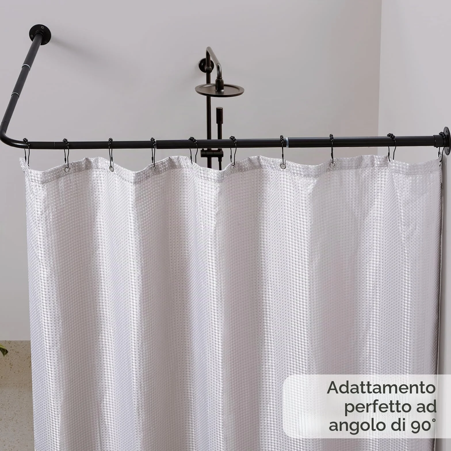 Bastone Tenda Doccia Angolare a L Regolabile 62-121cm x 62-121cm Nero Opaco