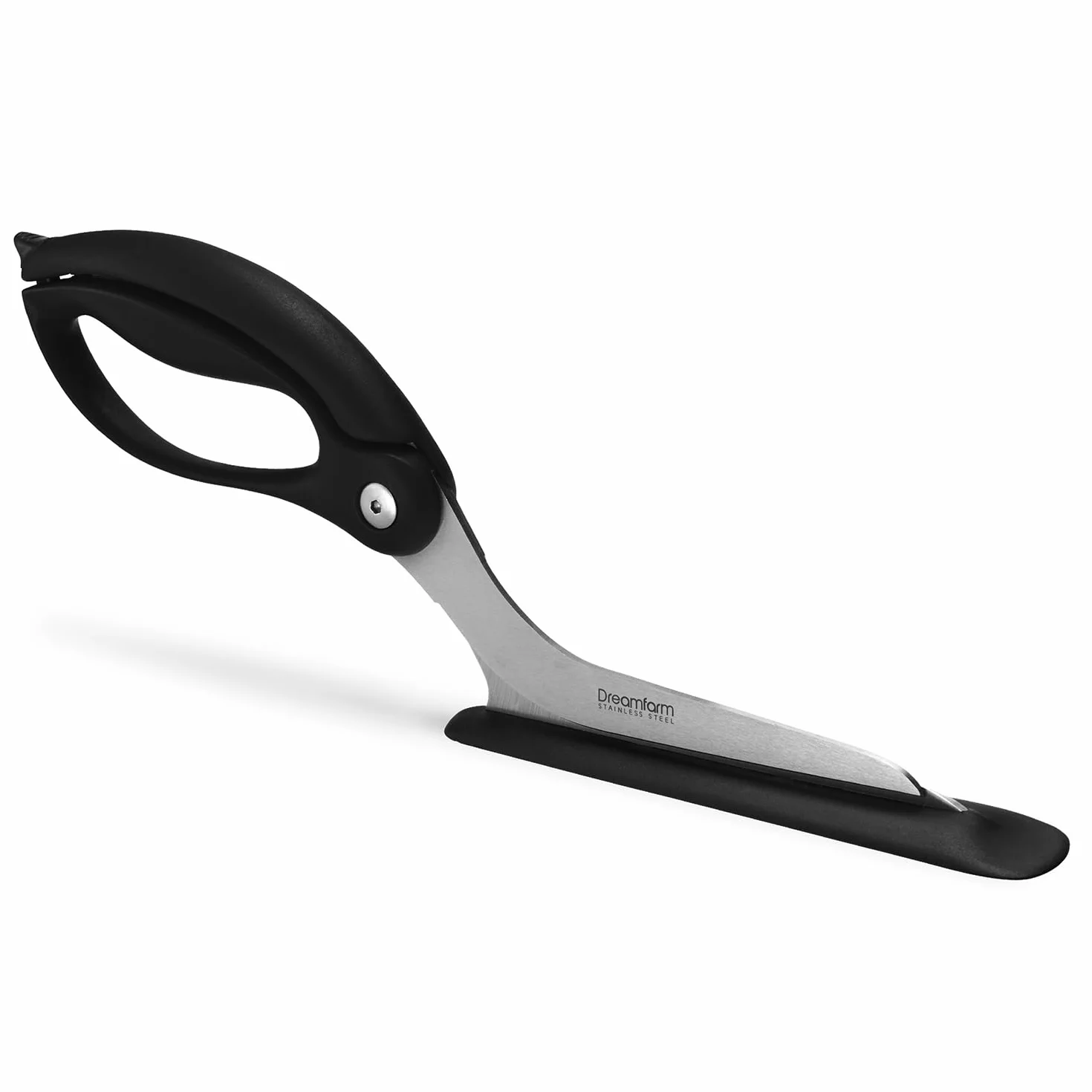 Dreamfarm Scizza forbici per pizza con vassoio nero, lame in acciaio inox 420J2, taglio preciso su ogni superficie, resistente al calore, lavabile in lavastoviglie, utensile tagliapizza