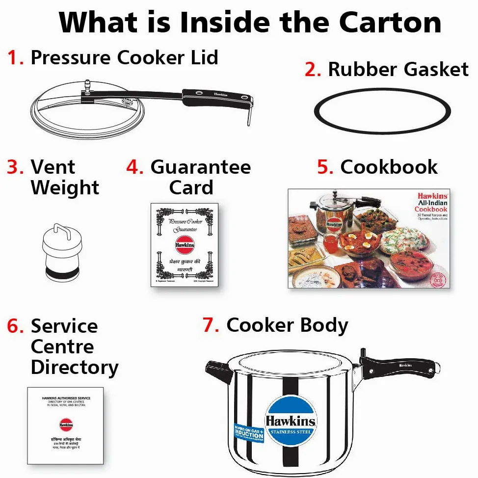 Hawkins Stainless Steel Pressure Cooker, 6 Litres