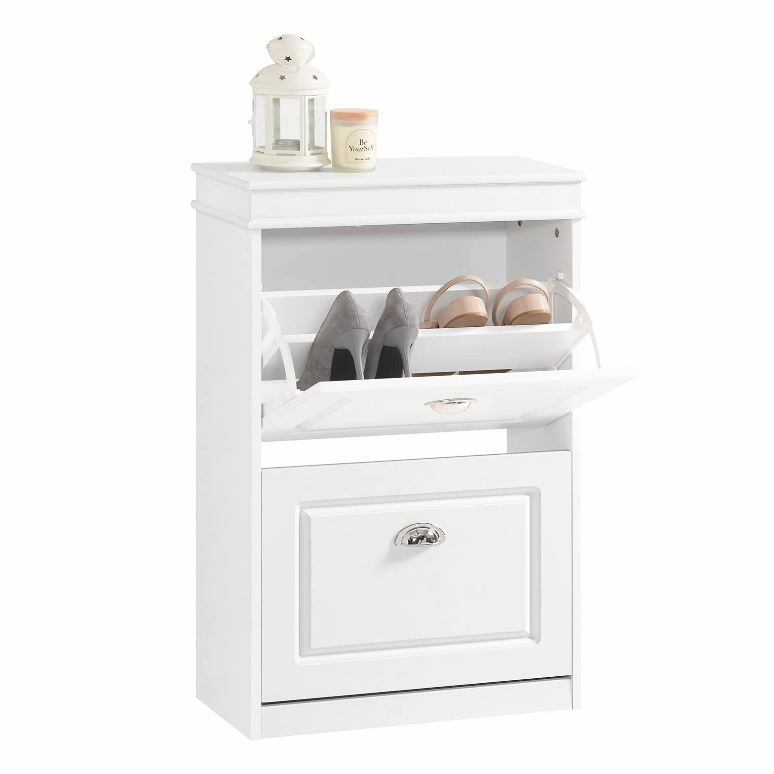 SoBuy Scarpiera Salvaspazio Slim Mobiletto da Ingresso 2 Ante a Ribalta 54x24x83cm Bianco FSR78-W
