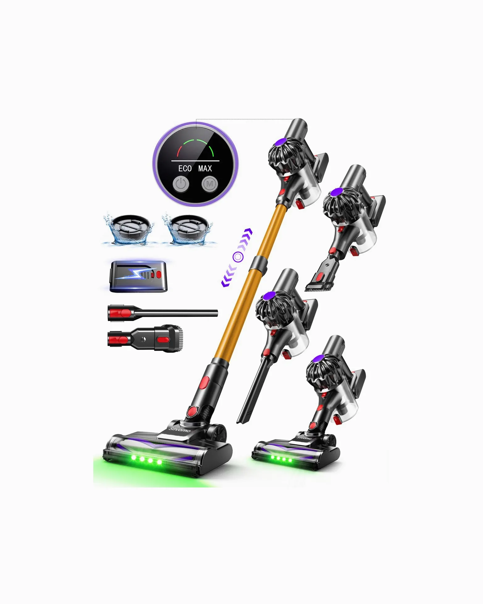 S16 Aspirapolvere Senza Fili, 50kPa/600W/45min, Batteria Rimovibile, Scopa Elettrica Leggero con Luce LED Verde, Autoportante, per Peli Di Animali/Pavimenti Duri, Arancione