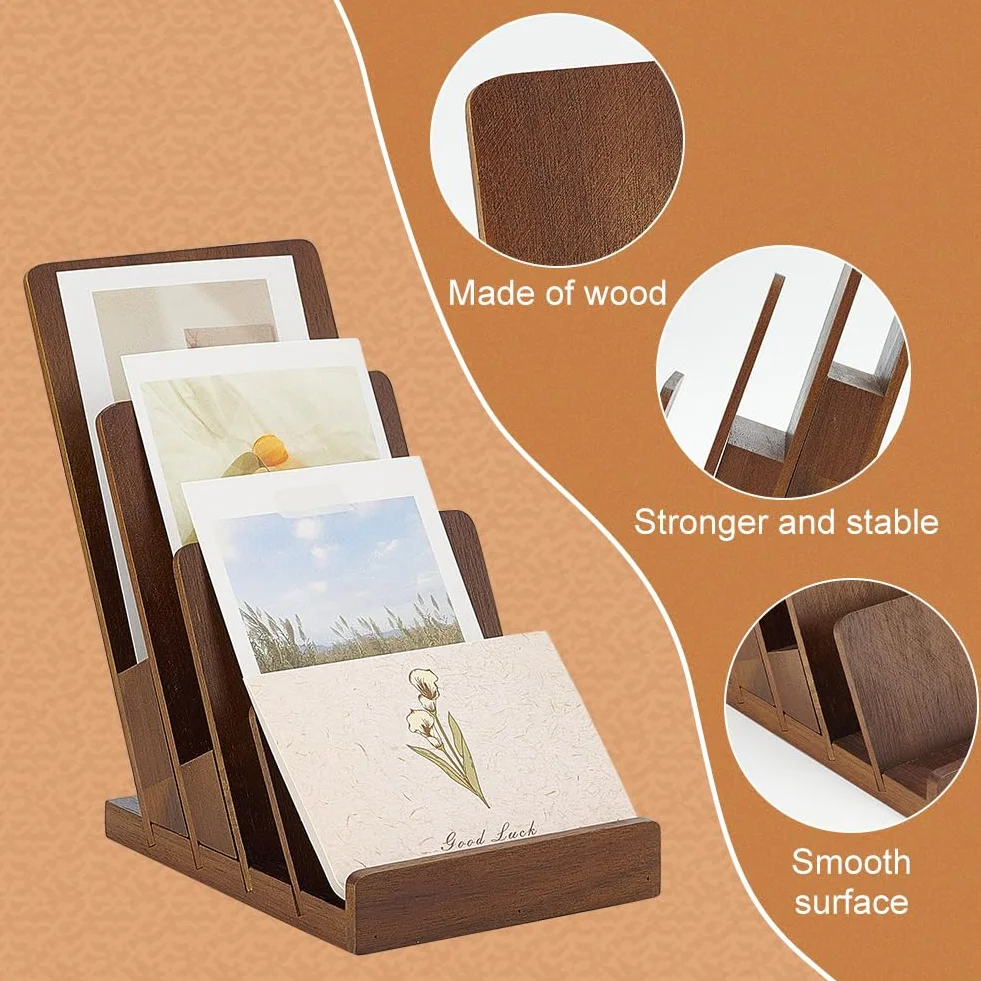 2 supporti per brochure in legno a 4 ripiani, 11,5 x 16,7 x 19,6 cm, supporto per riviste e opuscoli, per ufficio e ristorante