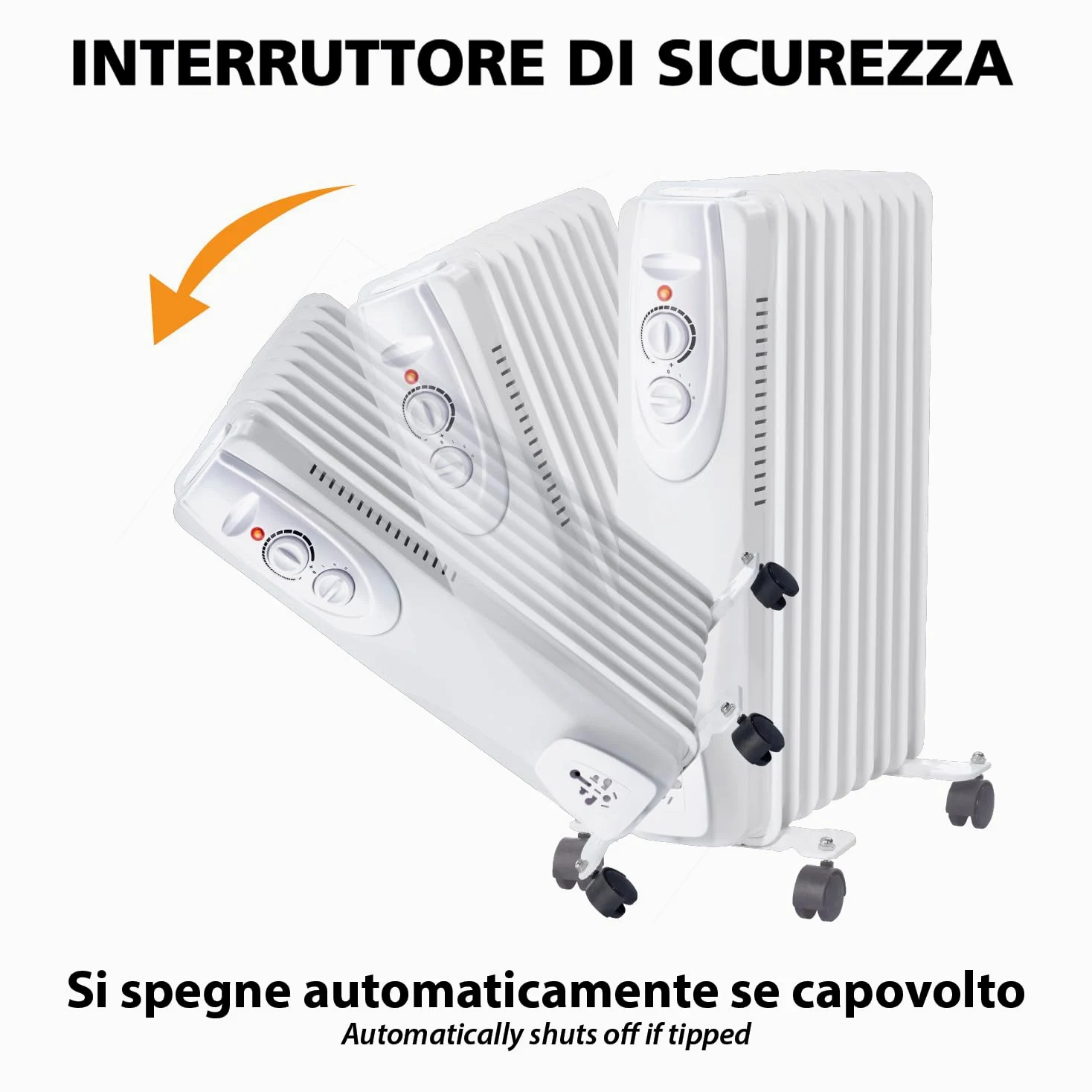 Velamp Radiatore ad Olio 9 elementi 2000 W – riscaldamento silenzioso e uniforme, 9 lamelle efficienti, termostato regolabile, ruote trasportabili