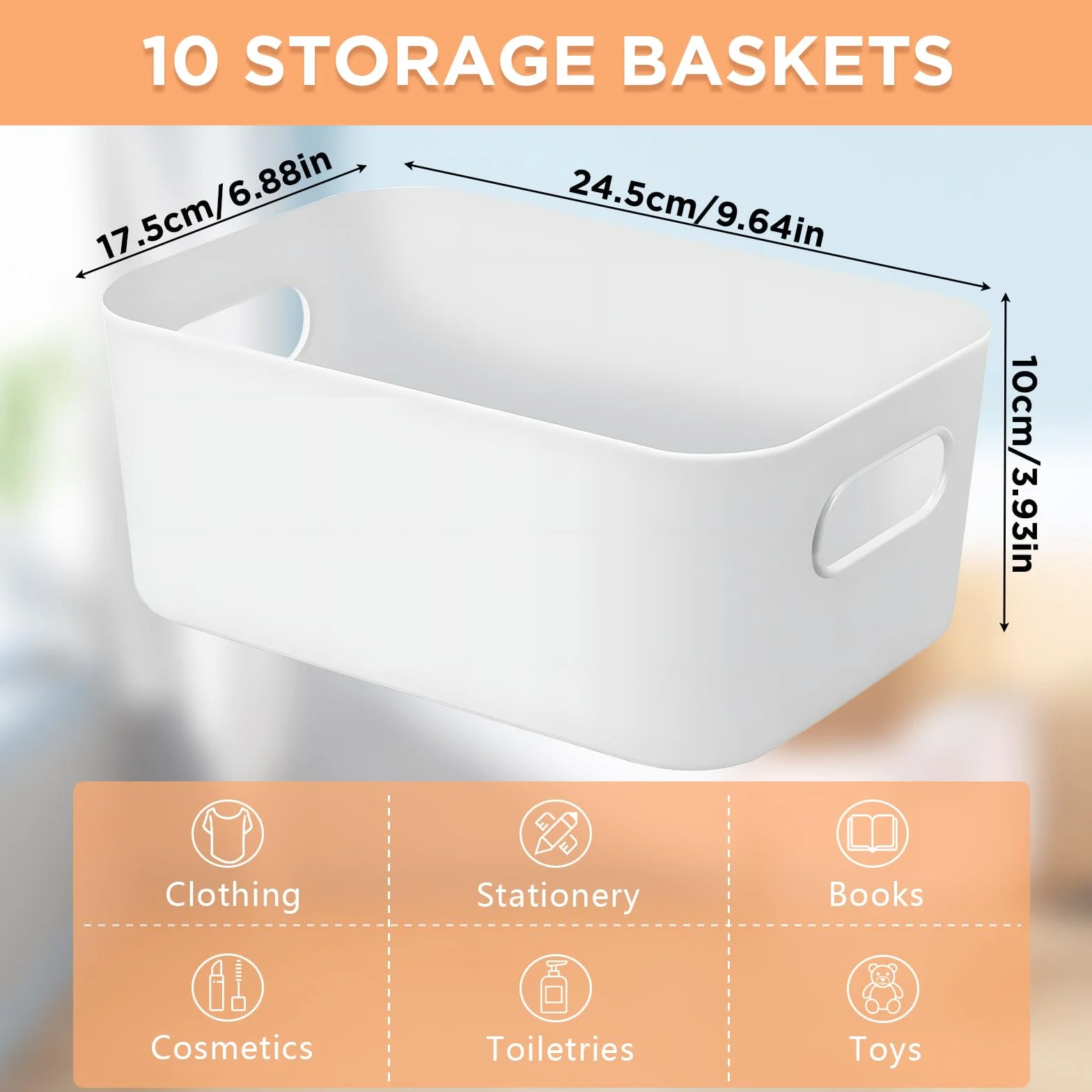 Cestino Portaoggetti Plastica Bianco con Manici 10 Pezzi per Bagno Cucina Armadio