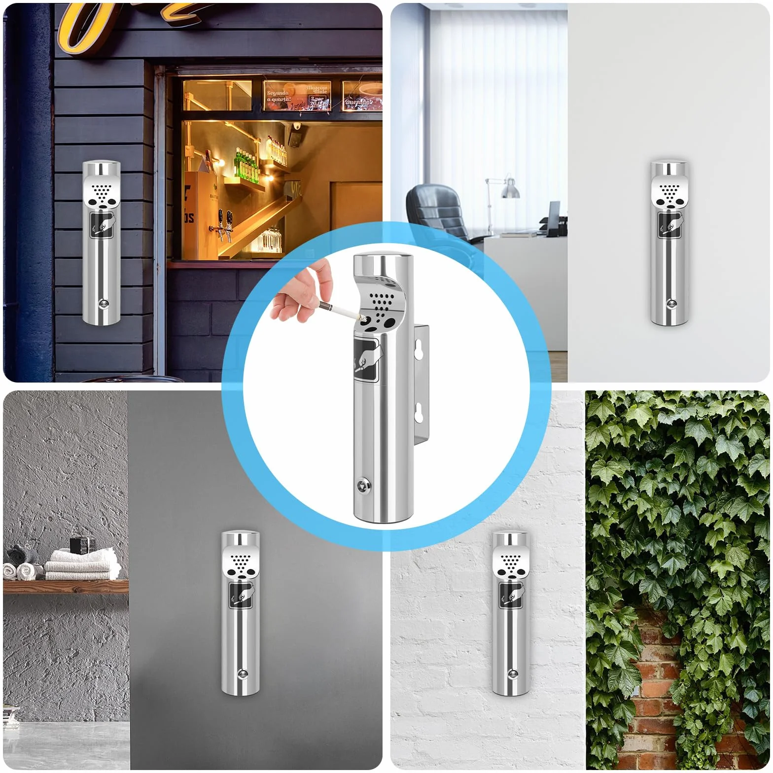 Posacenere da parete per esterni in acciaio inox 28,5 x 6,5 cm resistente alle intemperie
