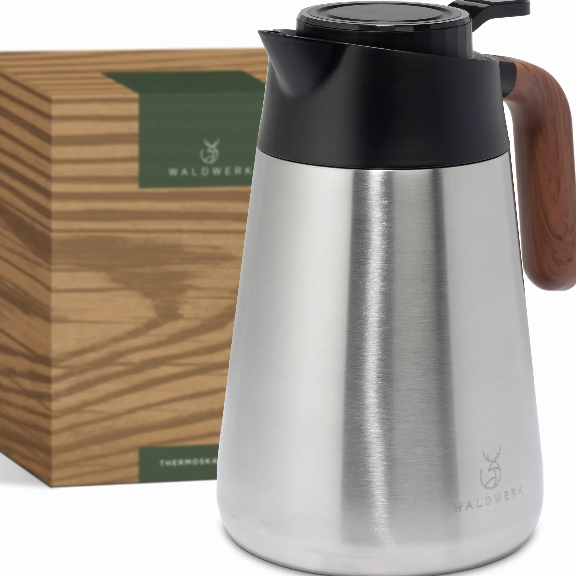 WALDWERK Caraffa Termica (1,5L) – Thermos Caffè in acciaio inox 304 a doppia parete – Brocca Isolante con beccuccio antigoccia – Bottiglia Termica per Caffè