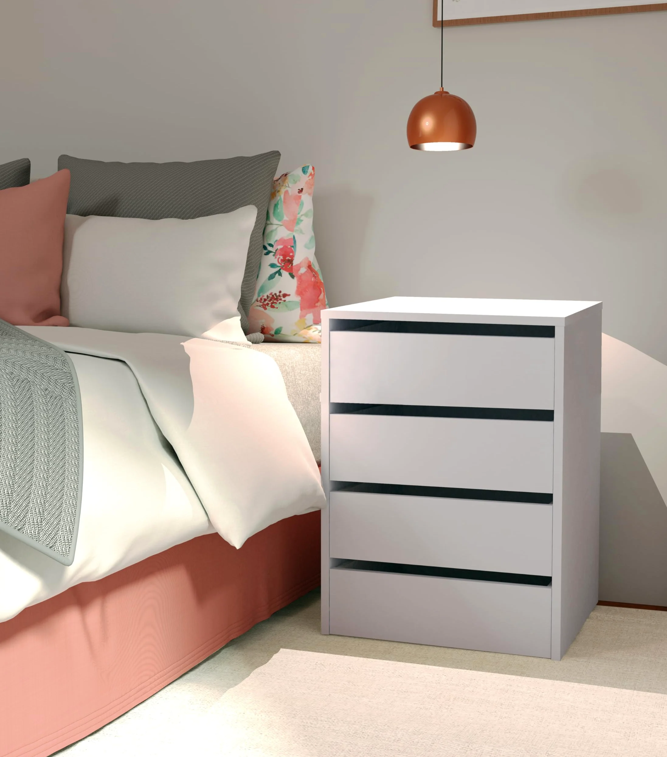 MUEBLES PITARCH | Cassettiera 4 Cassetti, Bianco Lucido, 63,5x46x45 cm (altezza x larghezza x profondità), Collezione Tibet