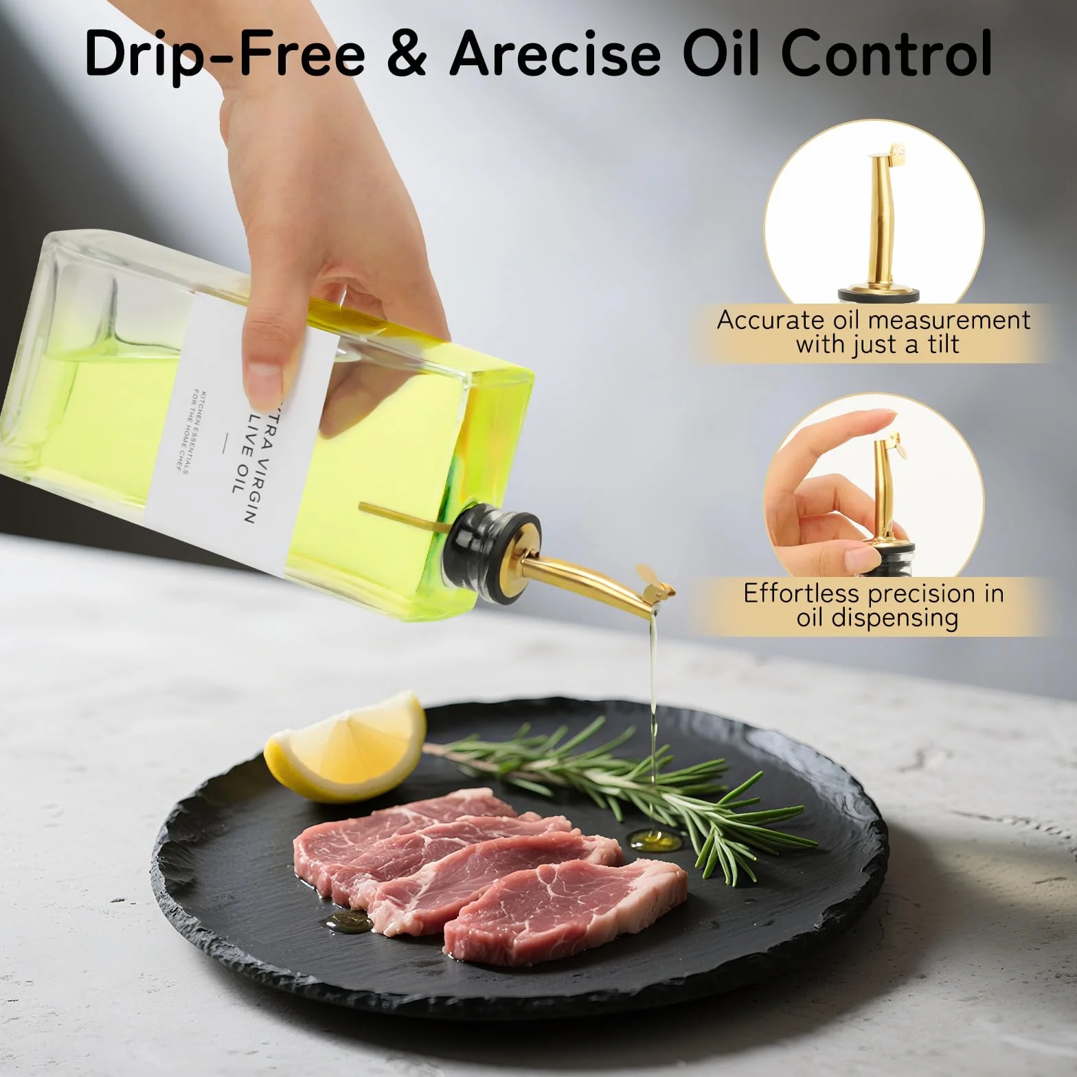VINATO 2 Pezzi Porta Olio Set, 500ml Oliera Vetro Con Beccuccio, Imbuto1, Etichette36 Per Olio E Aceto, Bottiglia Olio Per Cucina, Caffè E Bar