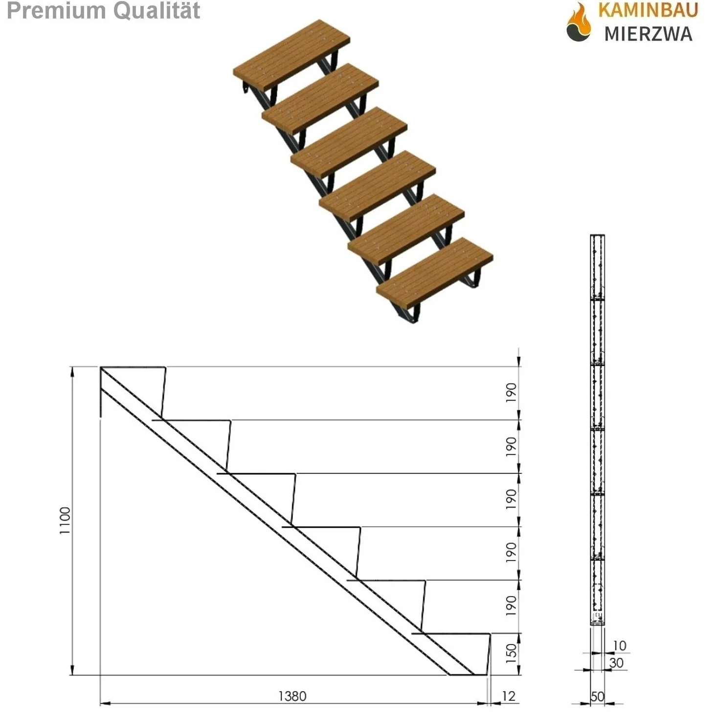 Treppenholm - Scale, in legno, 2-6 gradini (6 gradini)