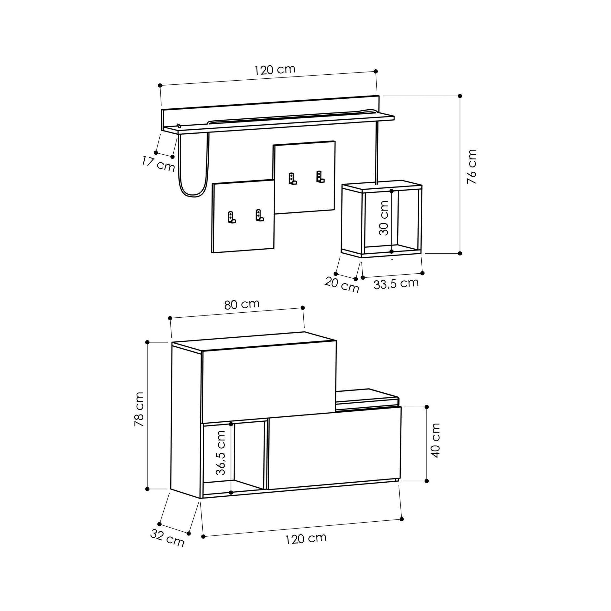 Dmora - Mobile da ingresso Caph, Entratina appendiabiti, Composizione per atrio, Consolle portaoggetti multifunzione, 120x17h76 cm, Antracite e Rovere