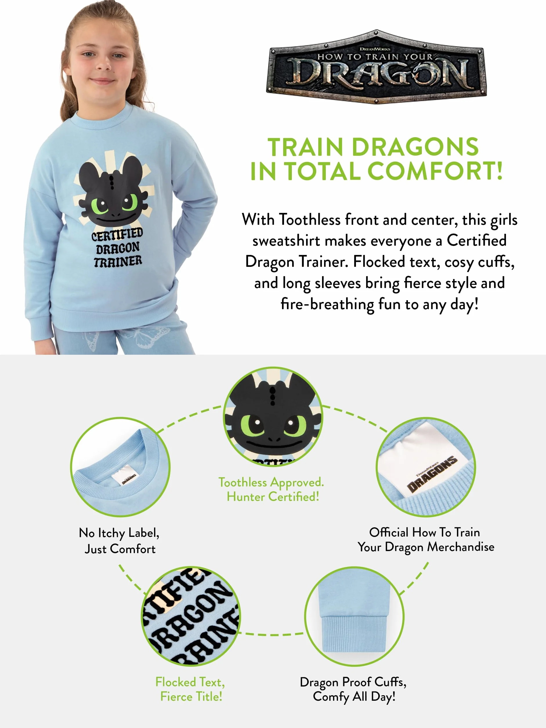How To Train Your Dragon , Felpa Bambina, Maglione Ragazza Sdentato, Felpa Ragazza Primavera Dragon Trainer, Abbigliamento Bambina Cotone