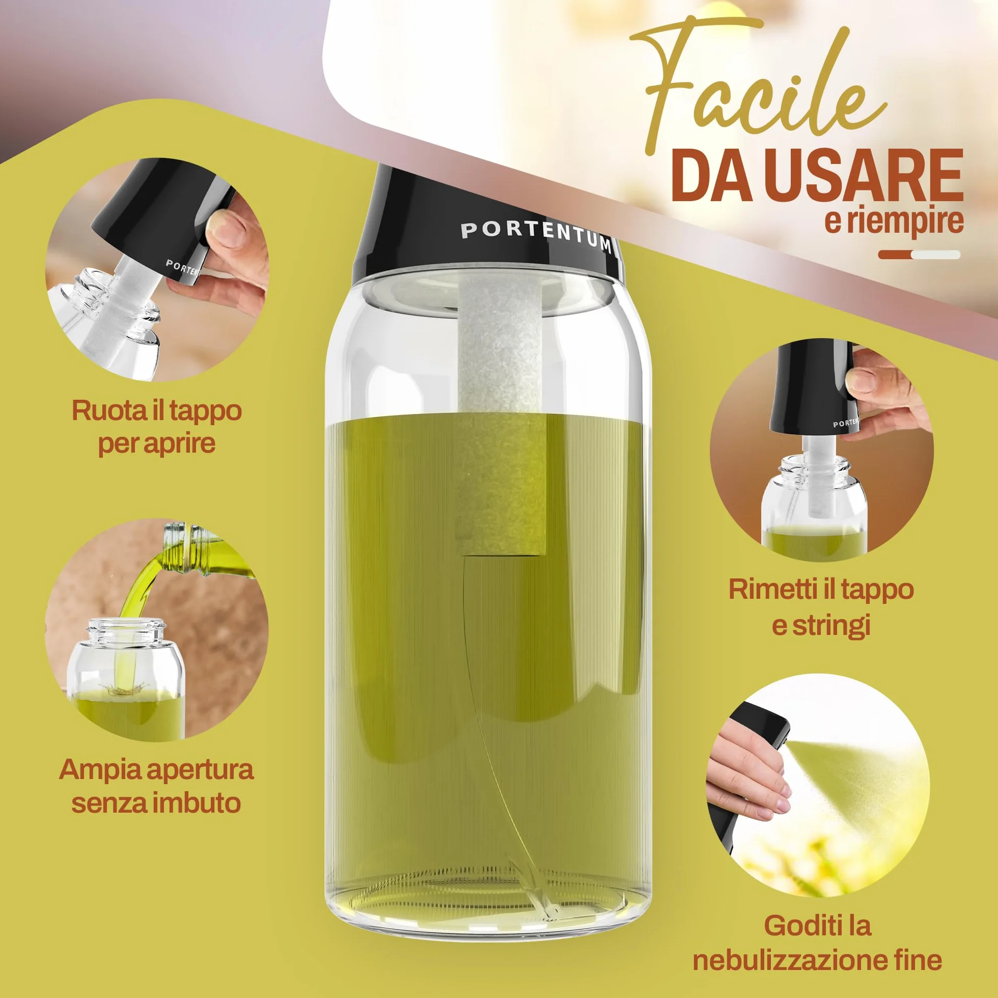 PORTENTUM Spruzzino olio per friggitrice aria 300ml Spray Olio Cucina Antigoccia