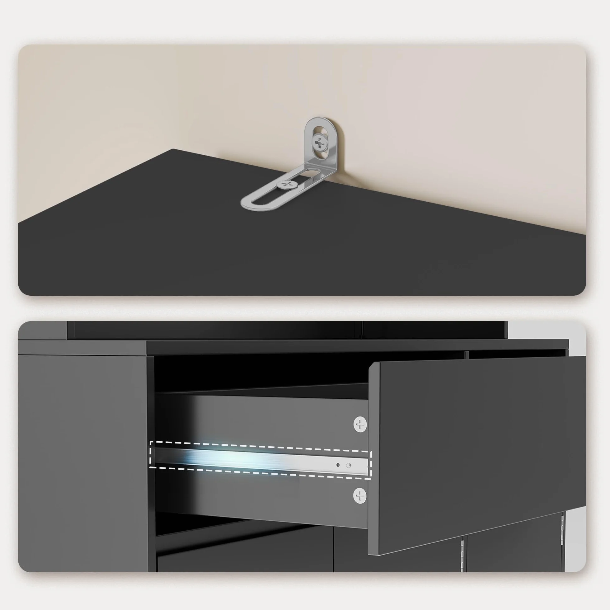 Xbro Credenza Buffet Cucina con Luce LED, Prese di Corrente, Ante in Vetro, 6 Ante e 2 Cassetti, Mobile Dispensa Multifunzione per Cucina, Sala da Pranzo, 100x38.5x180cm