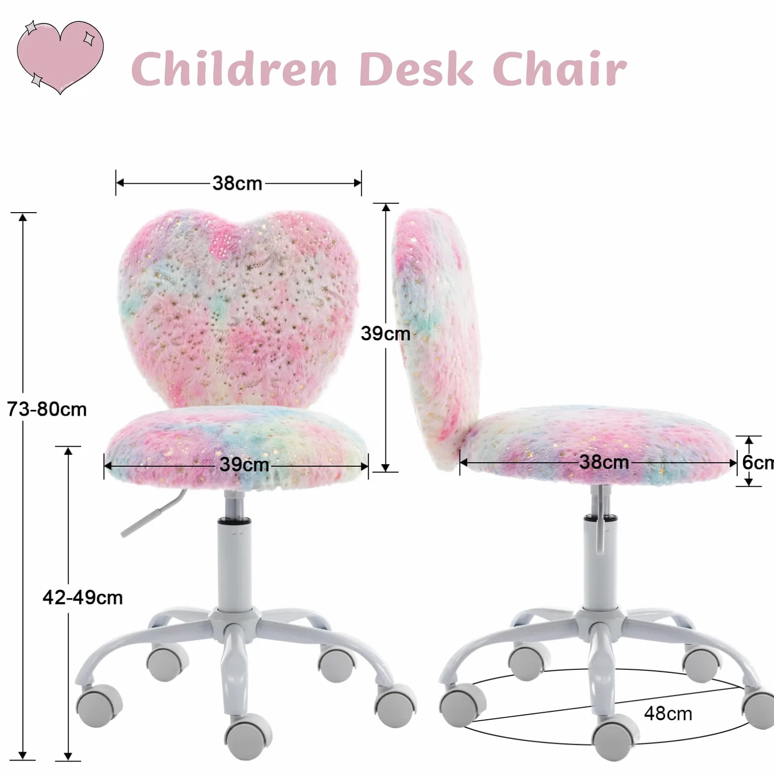 Wahson Sedia per Bambini, Sedia da Studio Regolabile in Altezza, Sedia Girevole Colorata per Cameretta/Ragazze