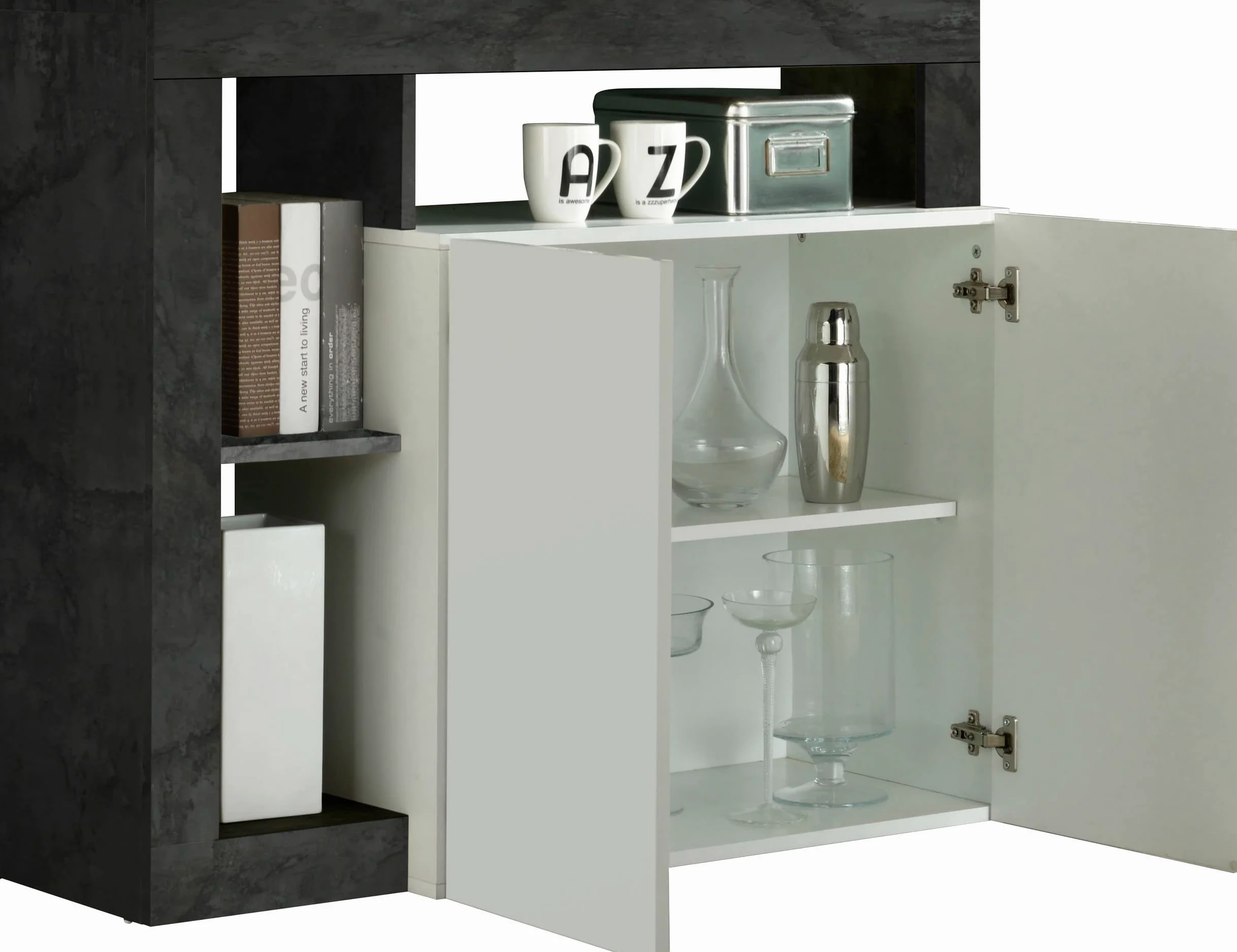 Web Convenienza Madia con Ante Moderna Bianca Lucida Made in Italy - Collezione Hamburg per Soggiorno e Sala da Pranzo (2 Ante, Ossido)