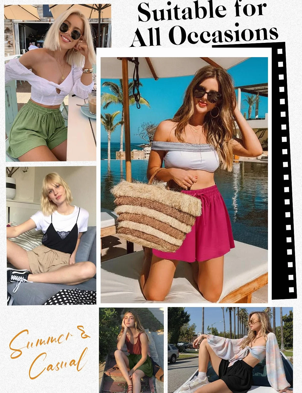 HEEKPEK Pantaloncini Donna Estivi Casual Gamba Larga Shorts Coulisse Vita Alta Pantaloni Corti da Spiaggia Fluidi Larghi Comodi con Tasche