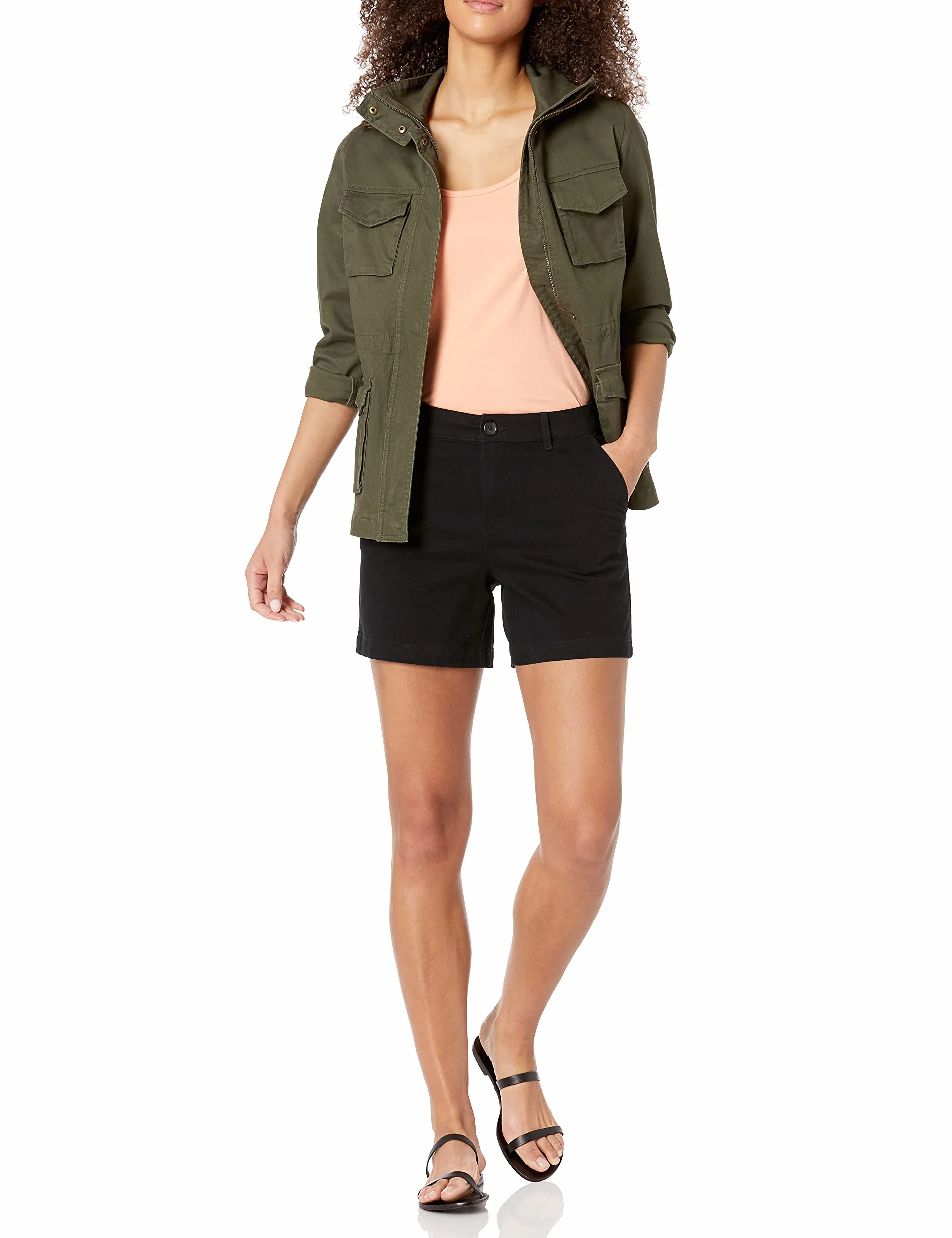 Amazon Essentials Pantaloncini Cachi a Vita Media Vestibilità Aderente, Interno Gamba 12,7cm (Disponibili con Taglio Dritto e Curvy) Donna