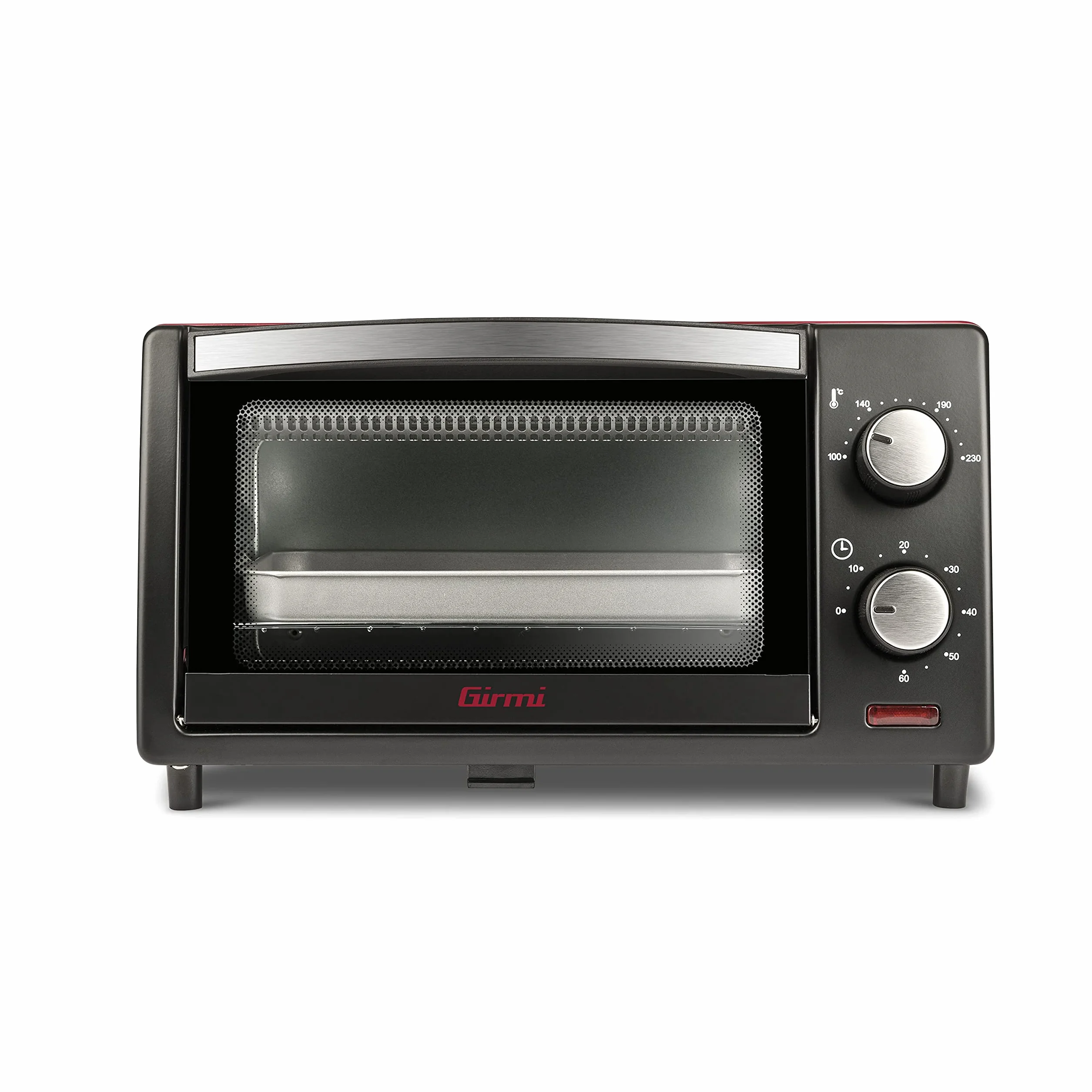 Girmi FE10 Forno Elettrico 800 W 10 Litri Griglia INOX Termostato Regolabile Timer 60 min Nero Rosso
