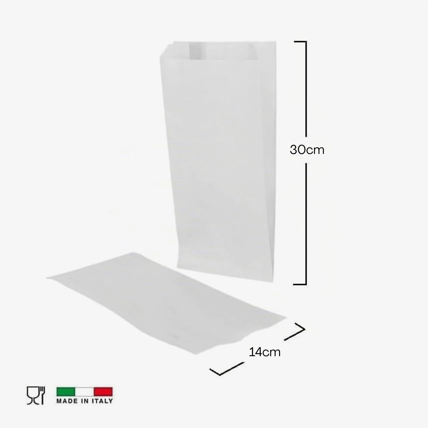 Palucart 1000 Sacchetti di Carta per Alimenti colore Bianco, misura 14x30 cm, Buste in carta Kraft per Trasporto di Cibi e Oggetti - M