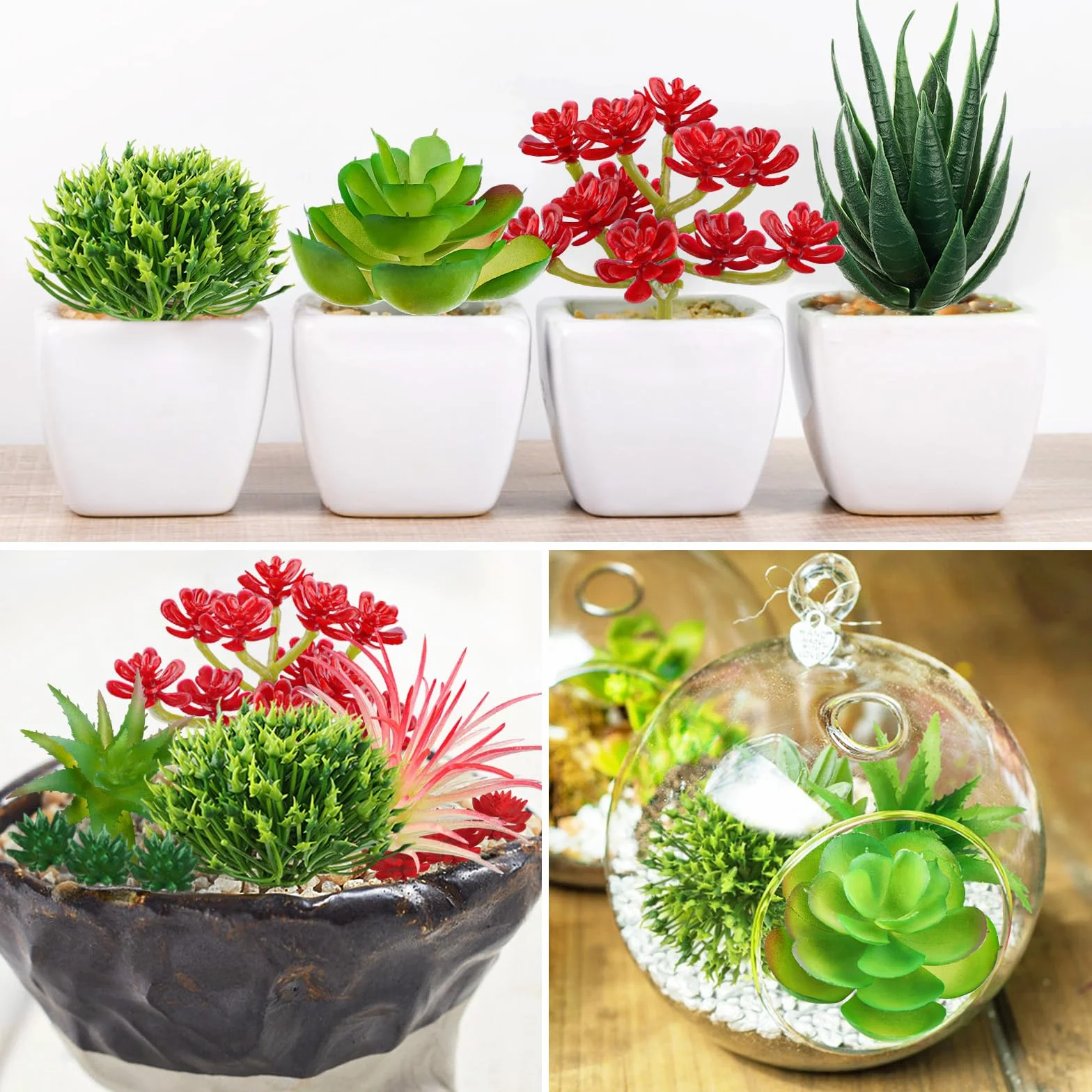 QUOZUO Pianta Finta 16pcs Finte Succulente Piante Grasse Artificiali per Decorazioni Casa