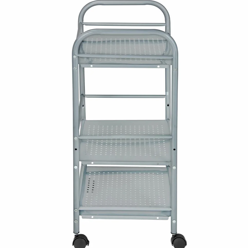 Carrello Portaoggetti in Metallo 3 Ripiani 4 Ruote Girevoli 40x35x75cm Argento
