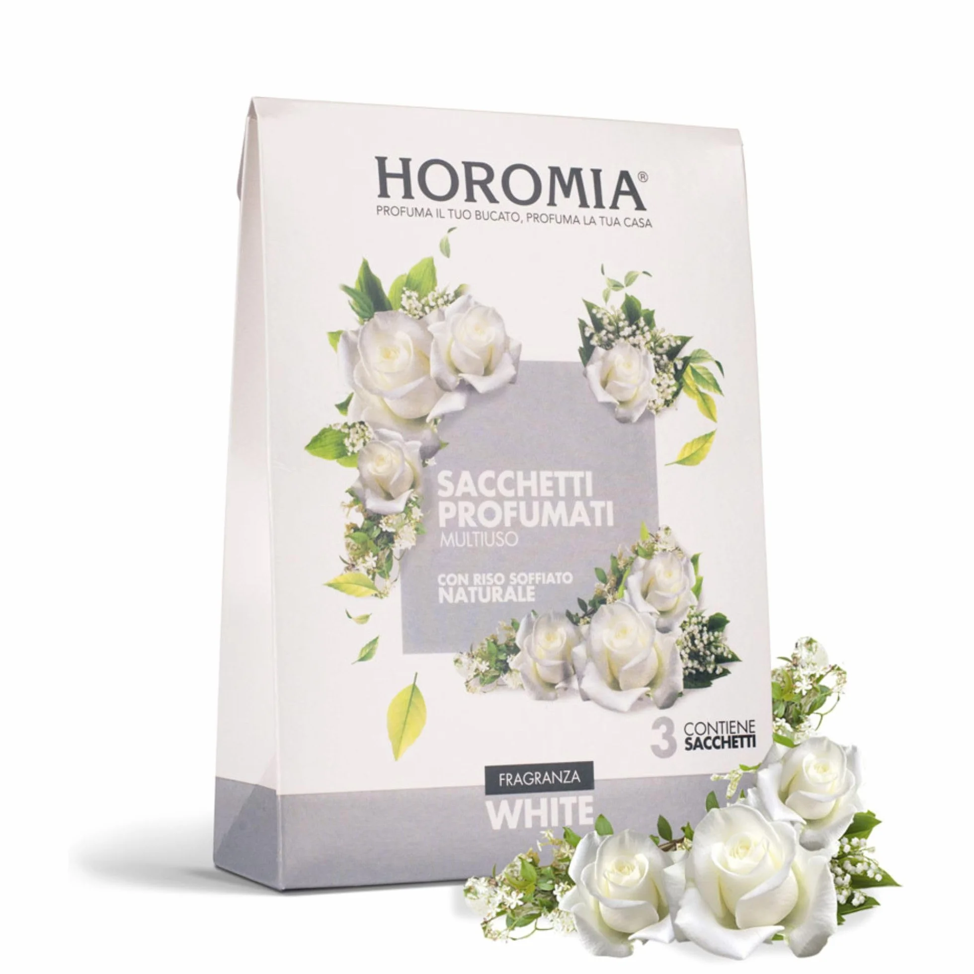 HOROMIA Sacchetti Profumati per Armadio Vestiti e Cassetti - Profumo Intenso e Duraturo fino a 12 Settimane - 3 Sacchetti White