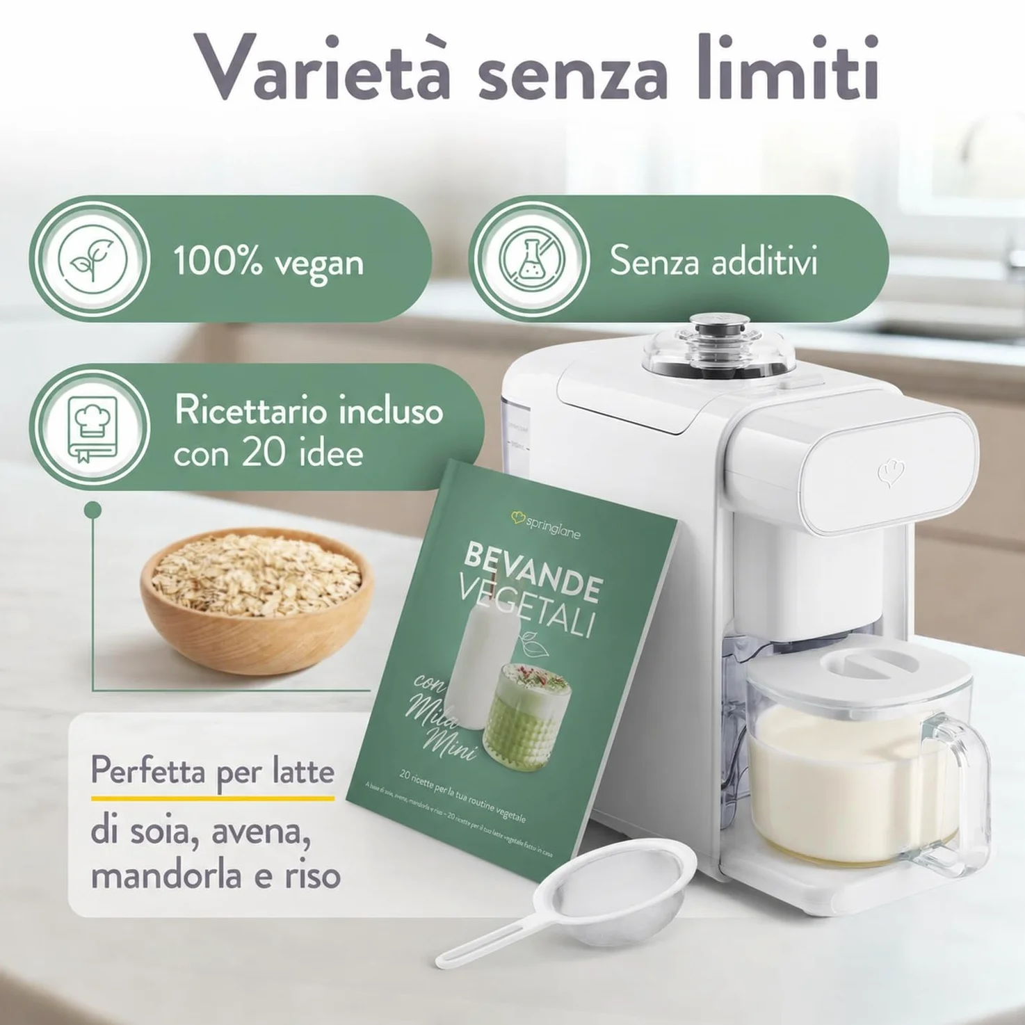 SPRINGLANE Produttore di latte di mandorle Produttore di latte di soia Mila (0.6 L)